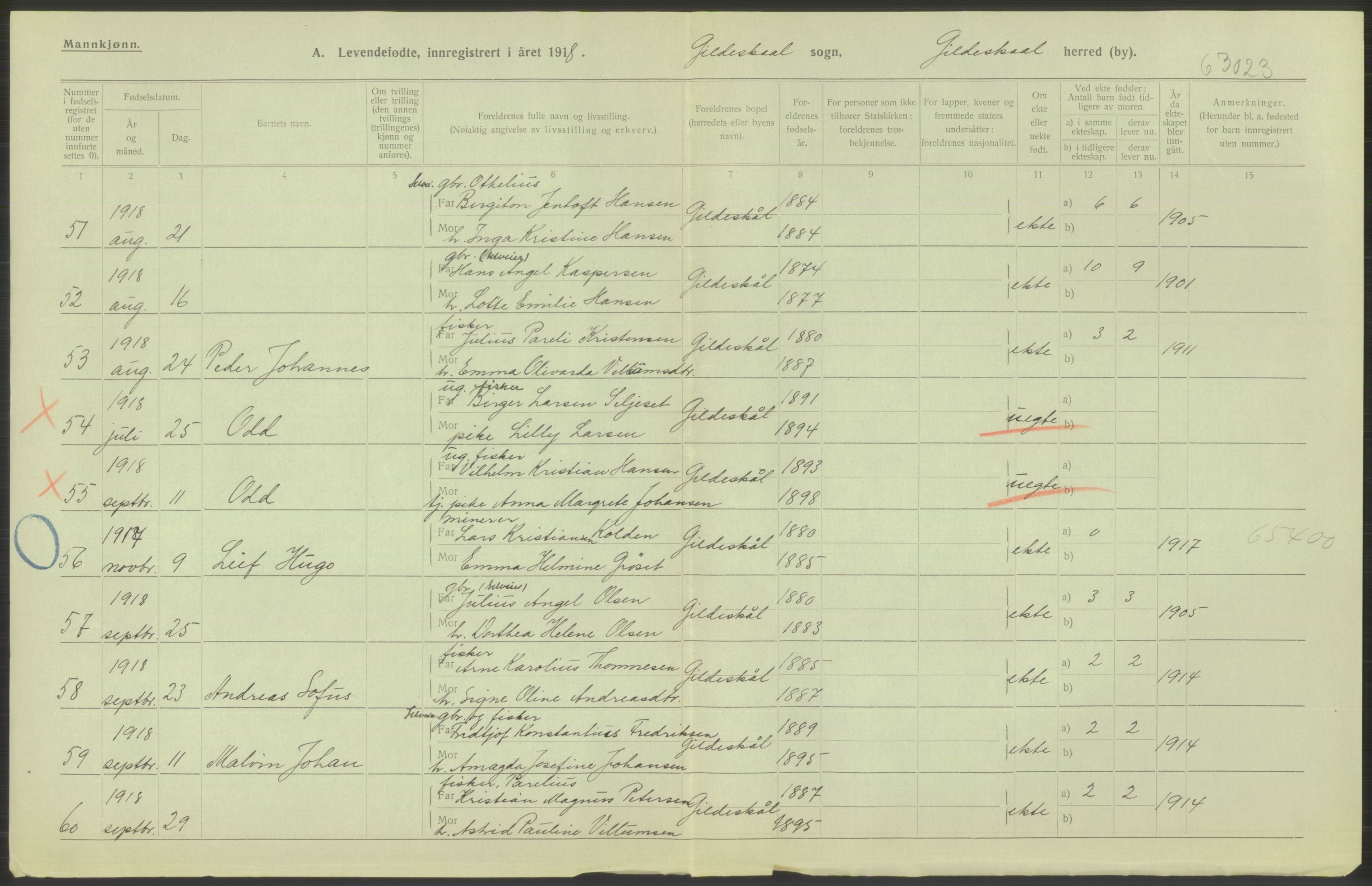 Statistisk sentralbyrå, Sosiodemografiske emner, Befolkning, AV/RA-S-2228/D/Df/Dfb/Dfbh/L0052: Nordland fylke: Levendefødte menn og kvinner. Bygder., 1918, p. 556