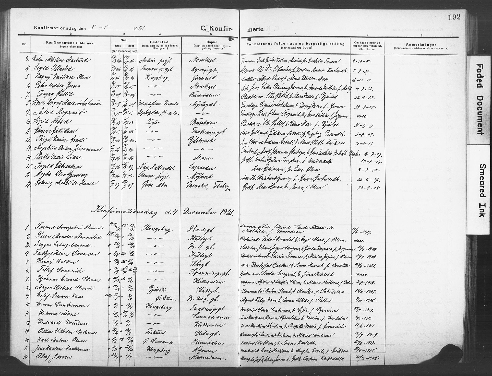 Kongsberg kirkebøker, SAKO/A-22/G/Ga/L0008: Parish register (copy) no. 8, 1915-1932, p. 192