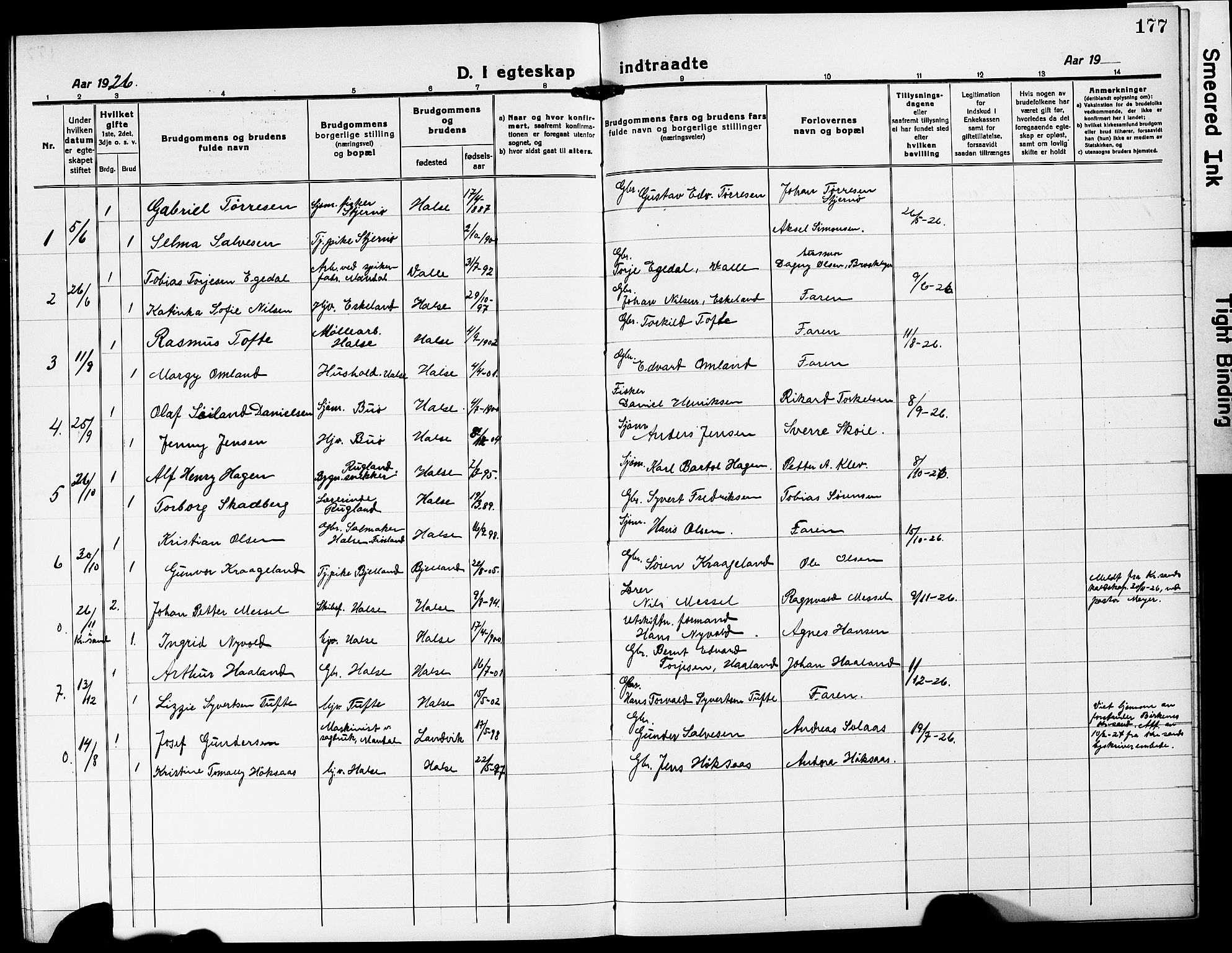 Mandal sokneprestkontor, SAK/1111-0030/F/Fb/Fba/L0013: Parish register (copy) no. B 7, 1918-1931, p. 177