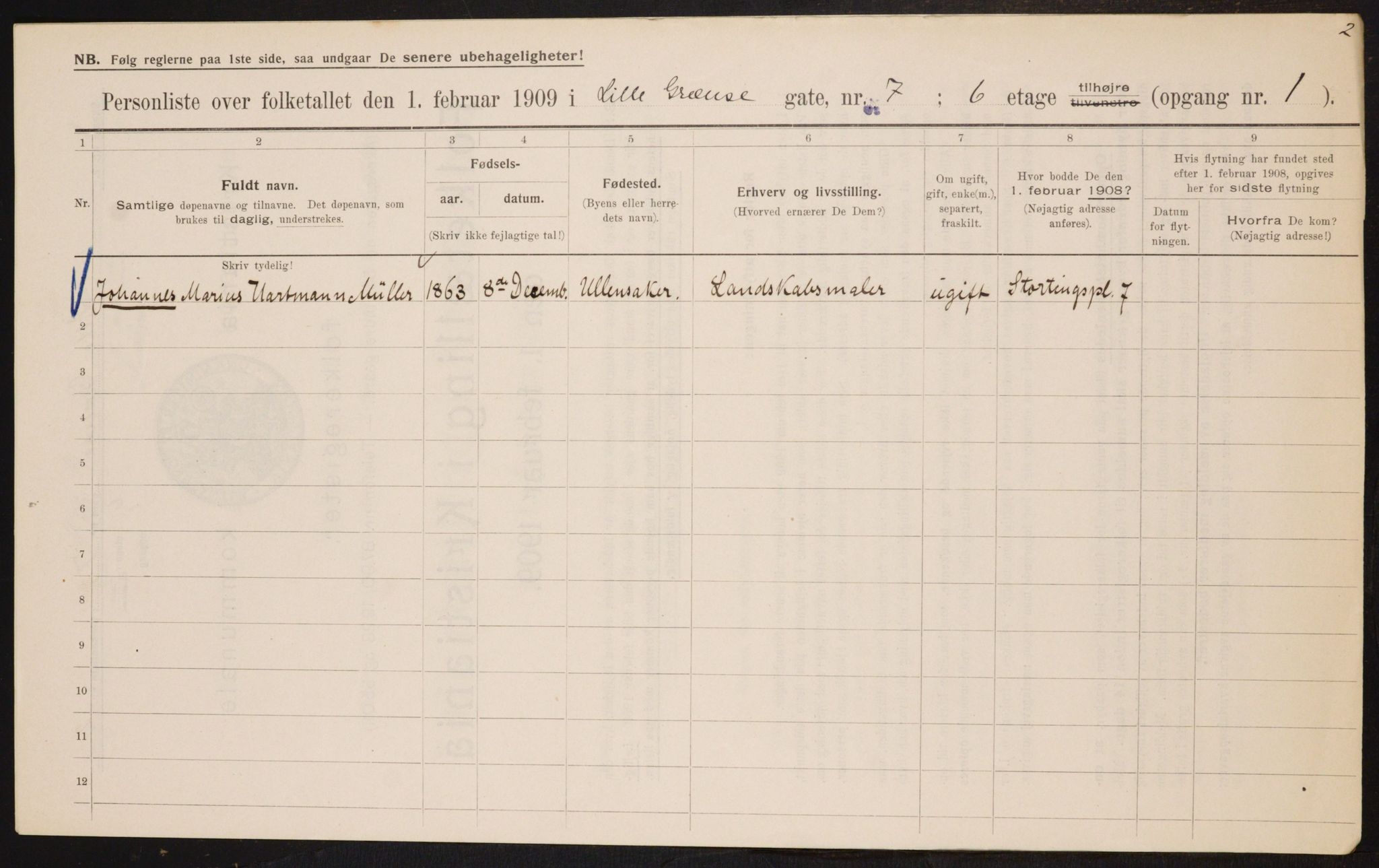 OBA, Municipal Census 1909 for Kristiania, 1909, p. 52525