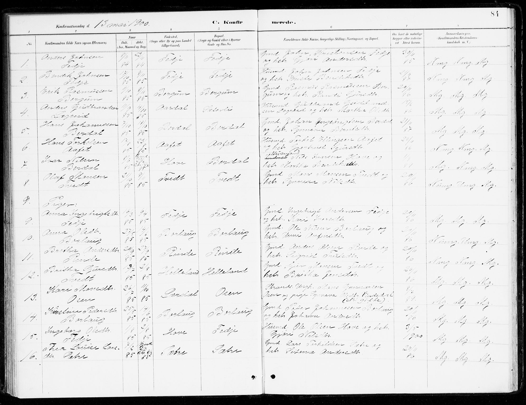Leikanger sokneprestembete, SAB/A-81001: Parish register (official) no. D 1, 1887-1922, p. 84