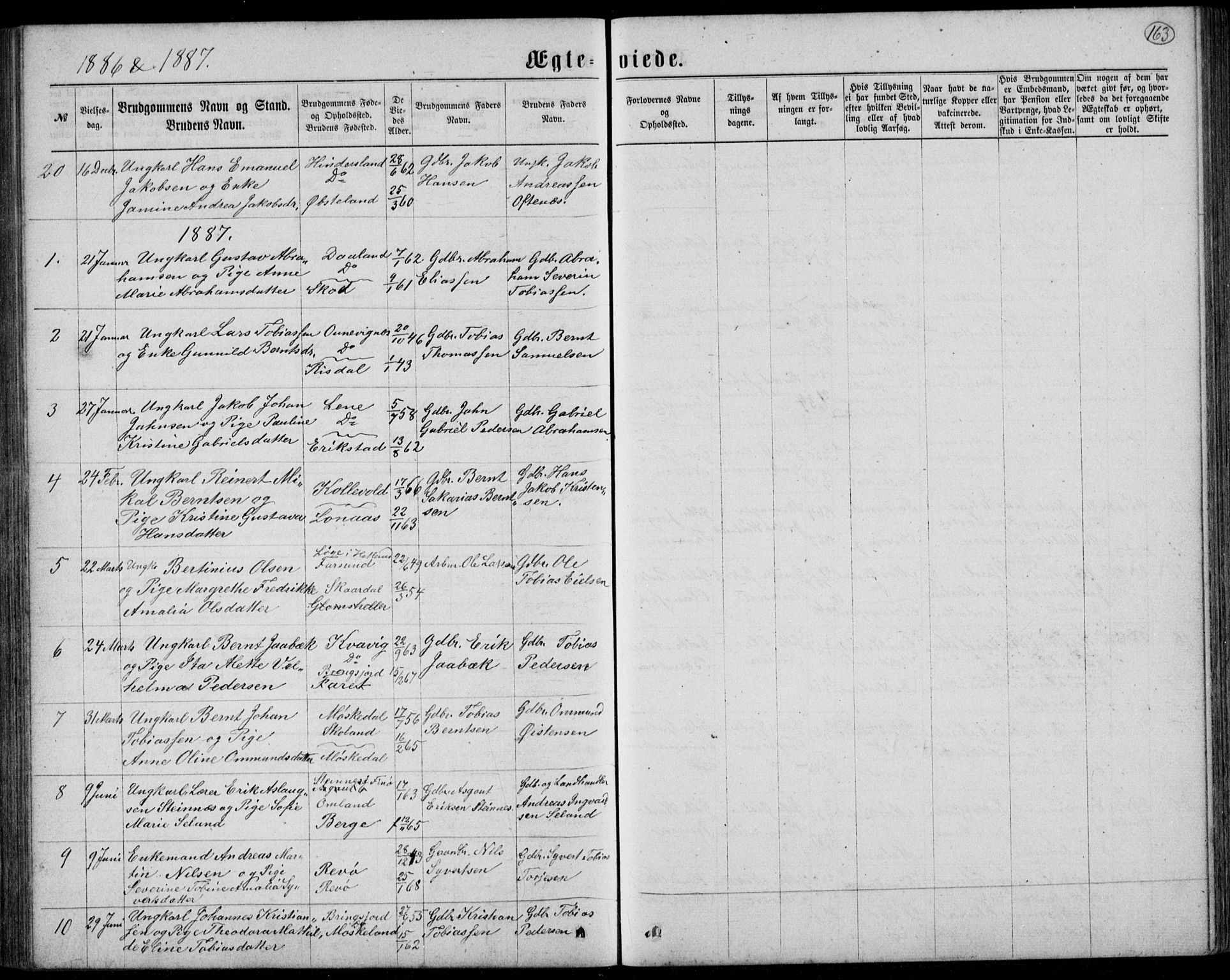 Lyngdal sokneprestkontor, AV/SAK-1111-0029/F/Fb/Fbc/L0004: Parish register (copy) no. B 4, 1878-1896, p. 163