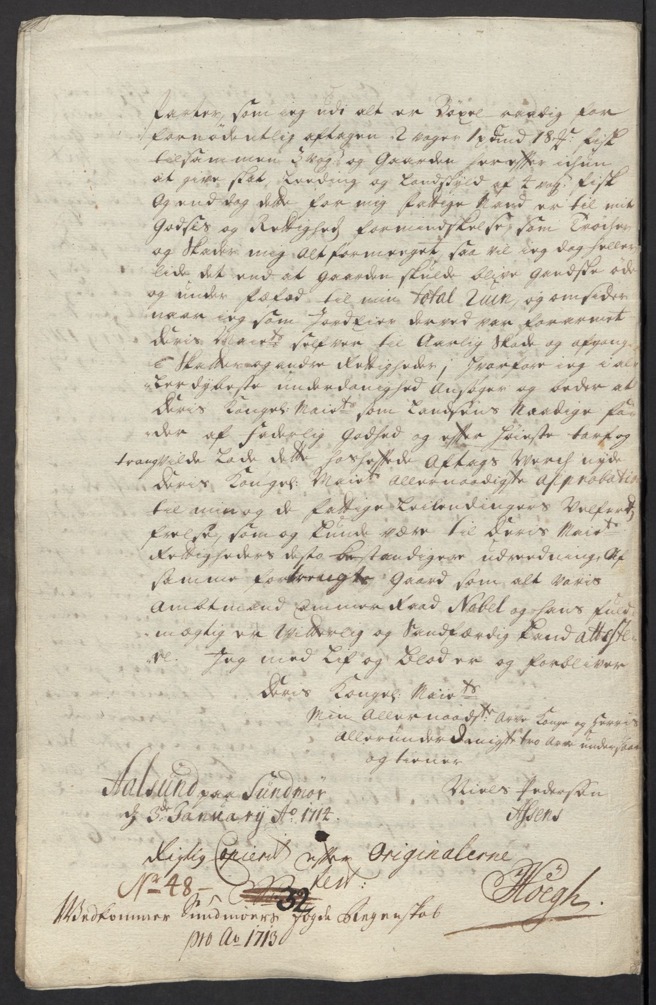 Rentekammeret inntil 1814, Reviderte regnskaper, Fogderegnskap, RA/EA-4092/R54/L3565: Fogderegnskap Sunnmøre, 1712-1713, p. 572