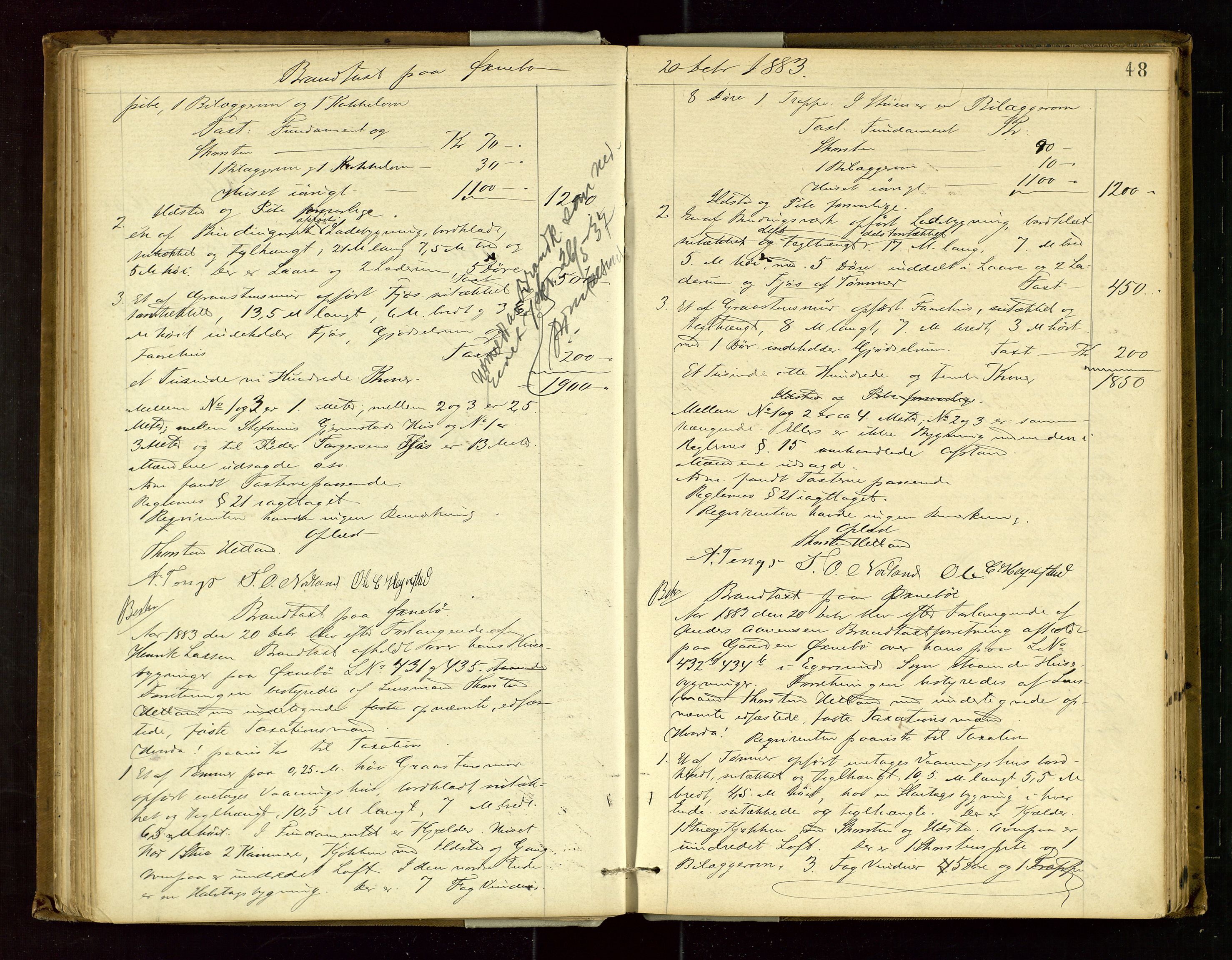 Eigersund lensmannskontor, SAST/A-100171/Goa/L0003: "Brandtaxations-protokol", 1876-1893, p. 47b-48a