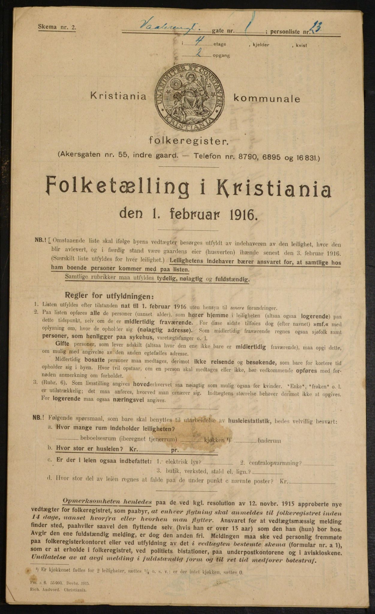 OBA, Municipal Census 1916 for Kristiania, 1916, p. 129208