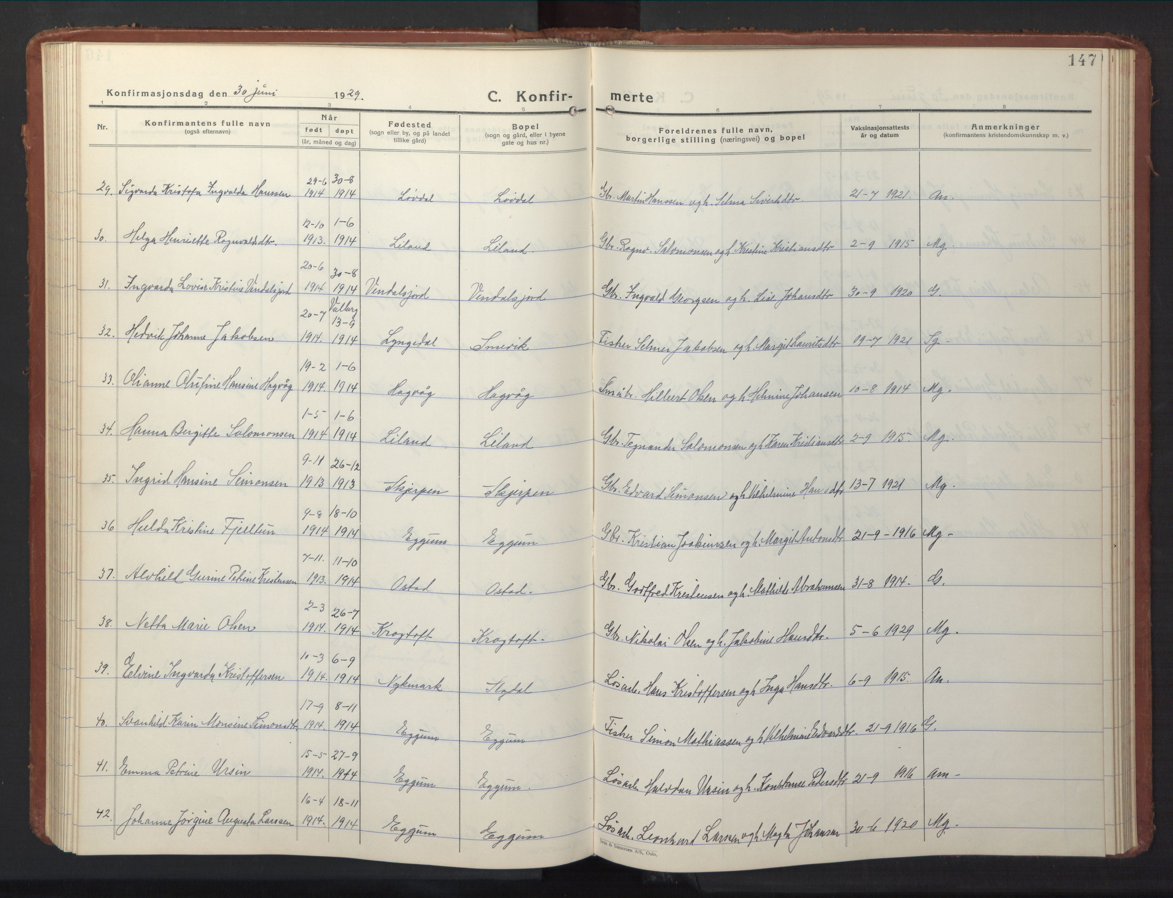 Ministerialprotokoller, klokkerbøker og fødselsregistre - Nordland, AV/SAT-A-1459/880/L1143: Parish register (copy) no. 880C05, 1929-1951, p. 147