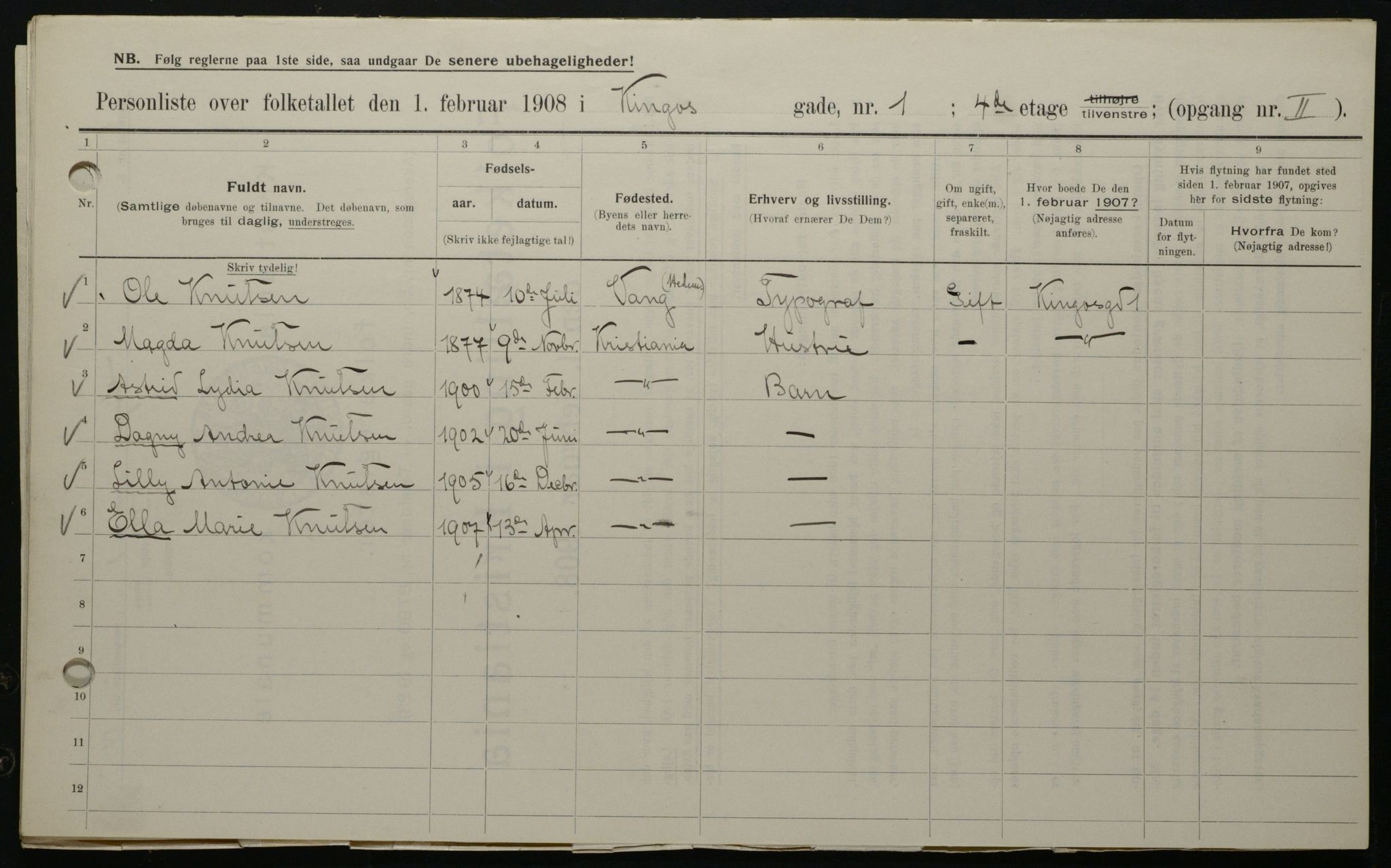 OBA, Municipal Census 1908 for Kristiania, 1908, p. 44338