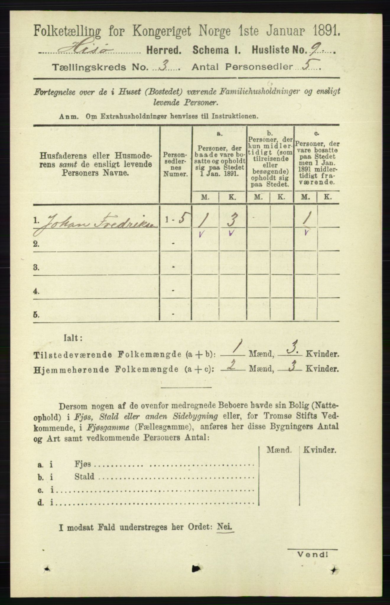 RA, 1891 census for 0922 Hisøy, 1891, p. 2086