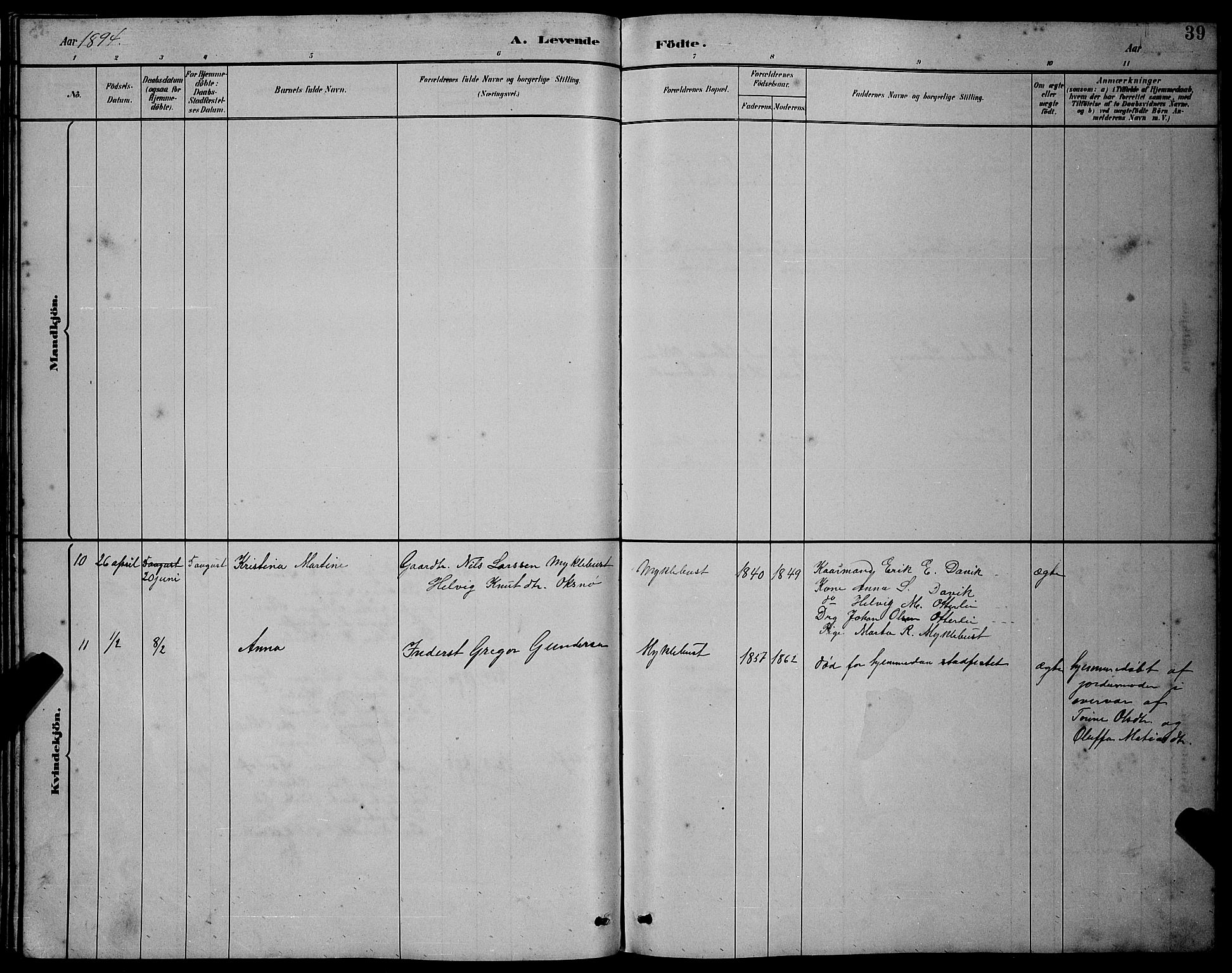 Ministerialprotokoller, klokkerbøker og fødselsregistre - Møre og Romsdal, AV/SAT-A-1454/538/L0523: Parish register (copy) no. 538C01, 1881-1900, p. 39