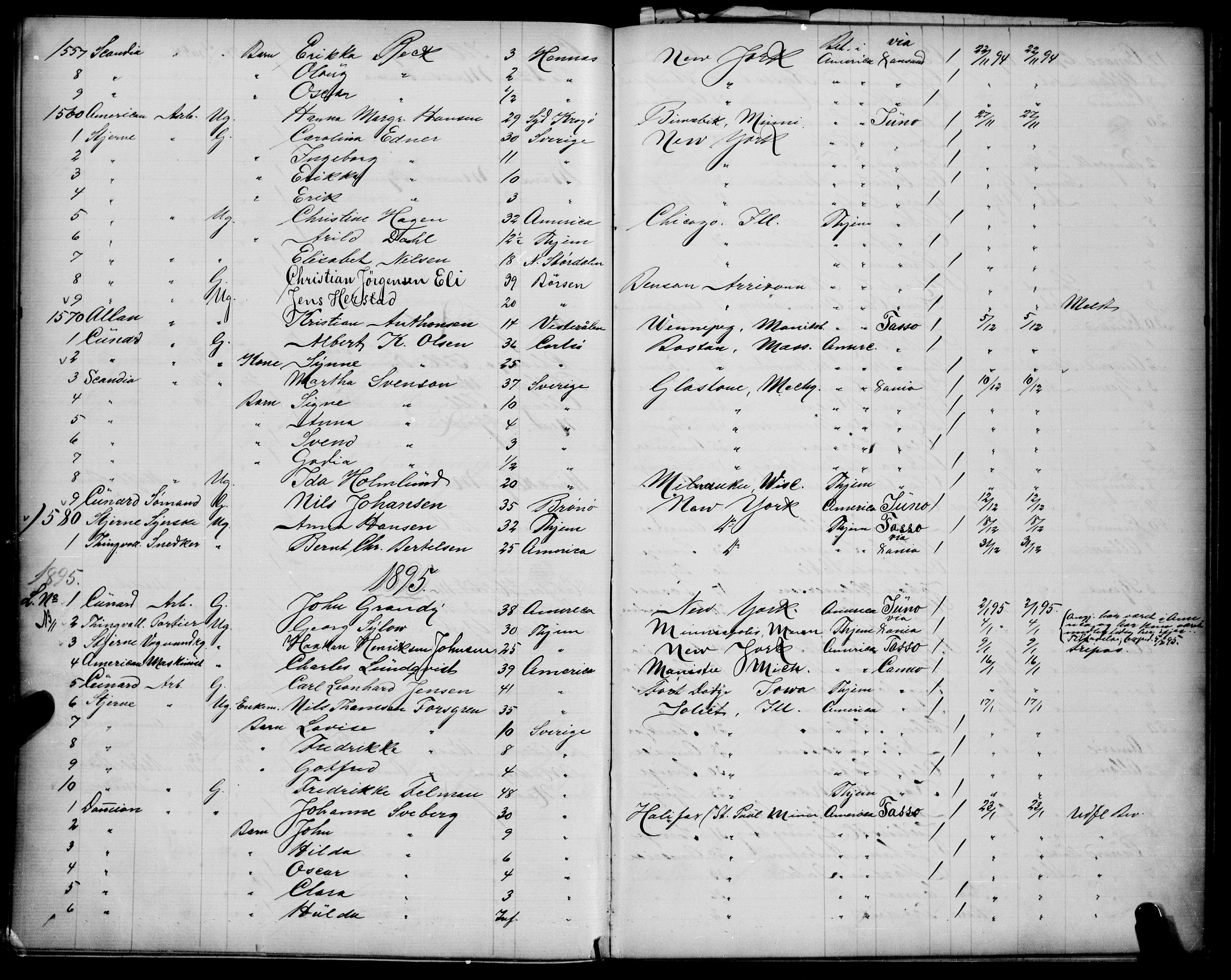 Trondheim politikammer, AV/SAT-A-1887/1/32/L0010: Emigrantprotokoll IXb, 1893-1895