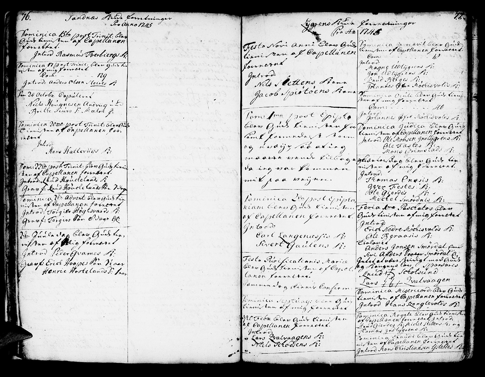 Lindås Sokneprestembete, AV/SAB-A-76701/H/Haa/Haaa/L0002: Parish register (official) no. A 2, 1740-1748, p. 76-77