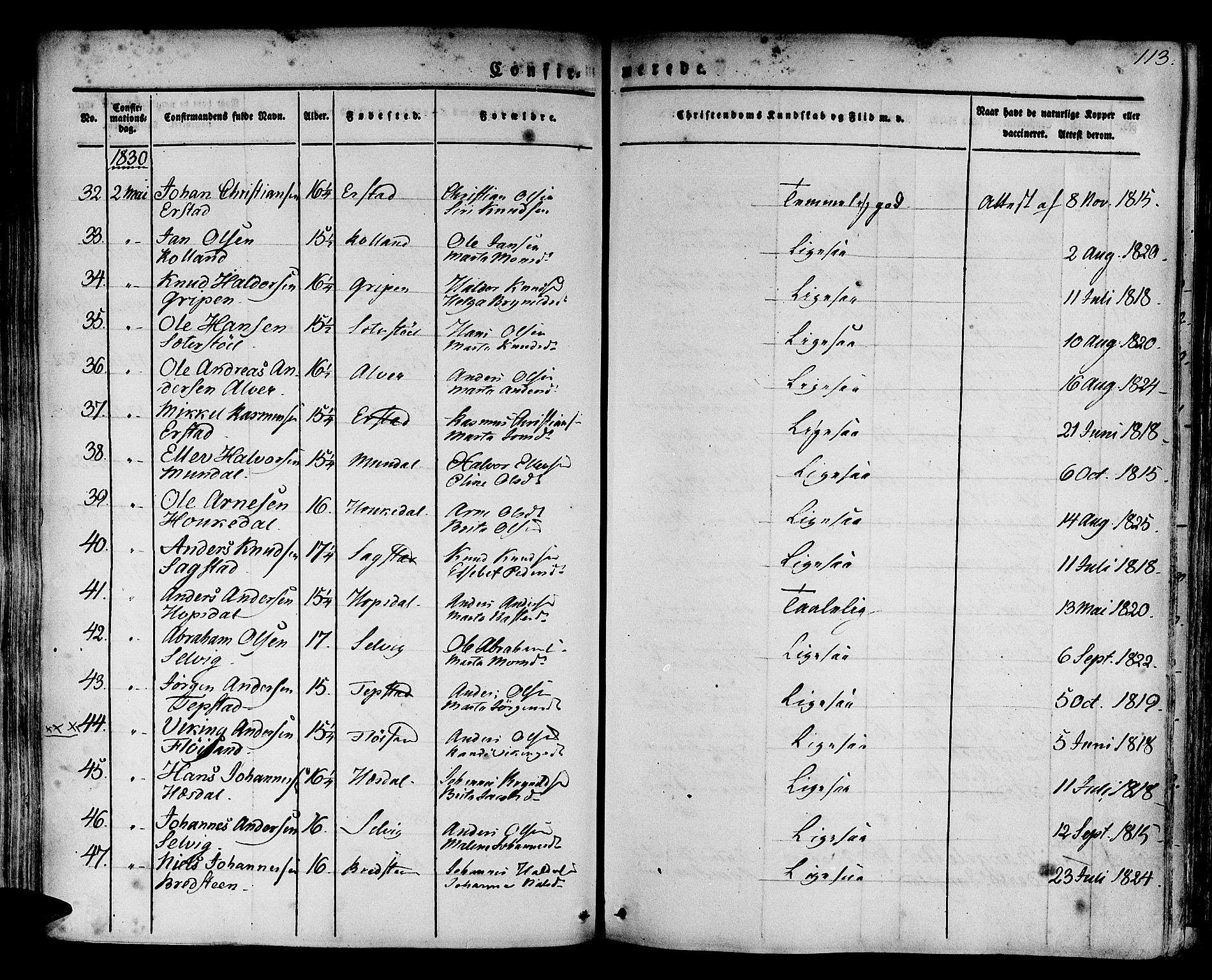 Hamre sokneprestembete, AV/SAB-A-75501/H/Ha/Haa/Haaa/L0011: Parish register (official) no. A 11, 1826-1834, p. 113