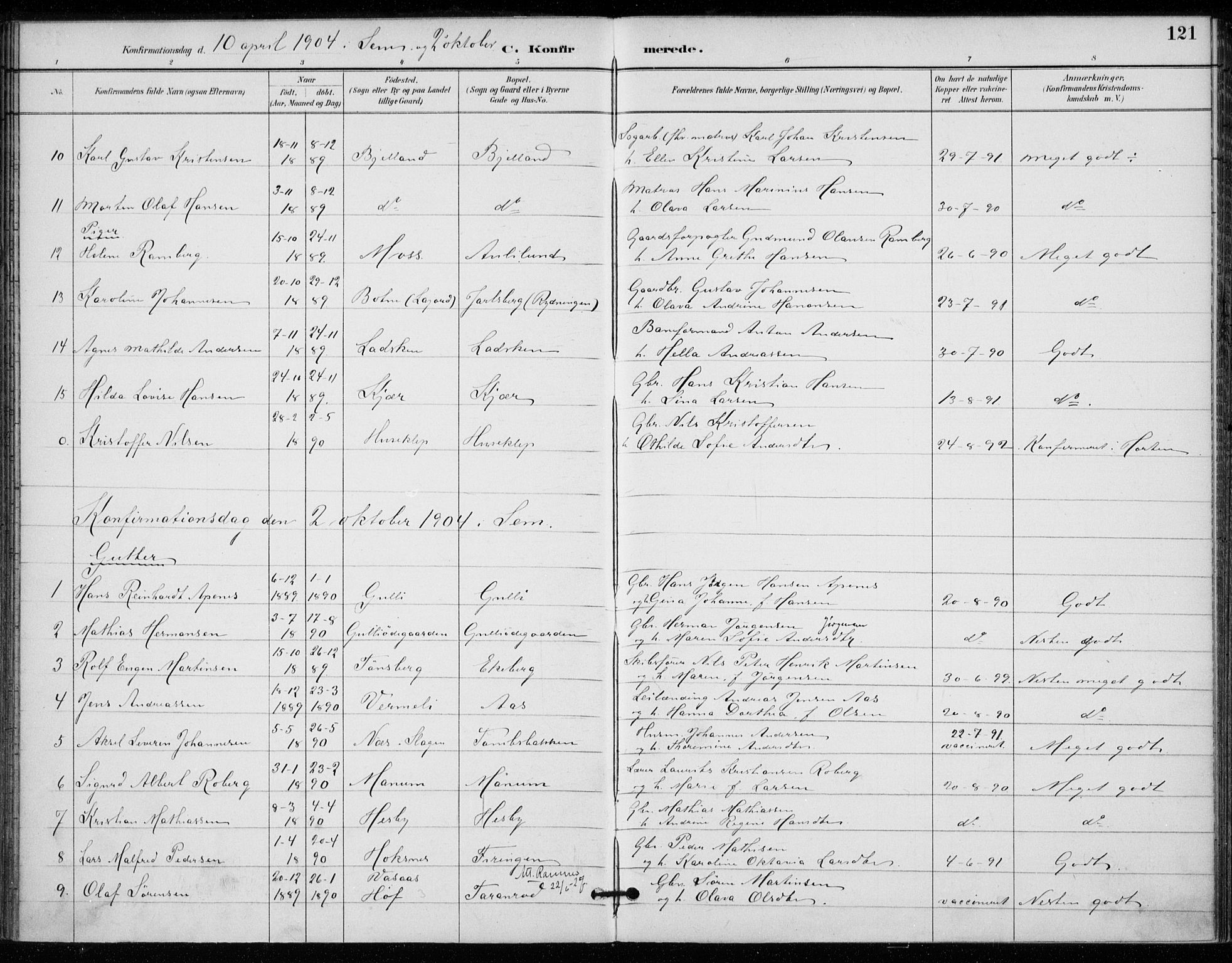 Sem kirkebøker, AV/SAKO-A-5/F/Fa/L0011: Parish register (official) no. I 11, 1888-1904, p. 121