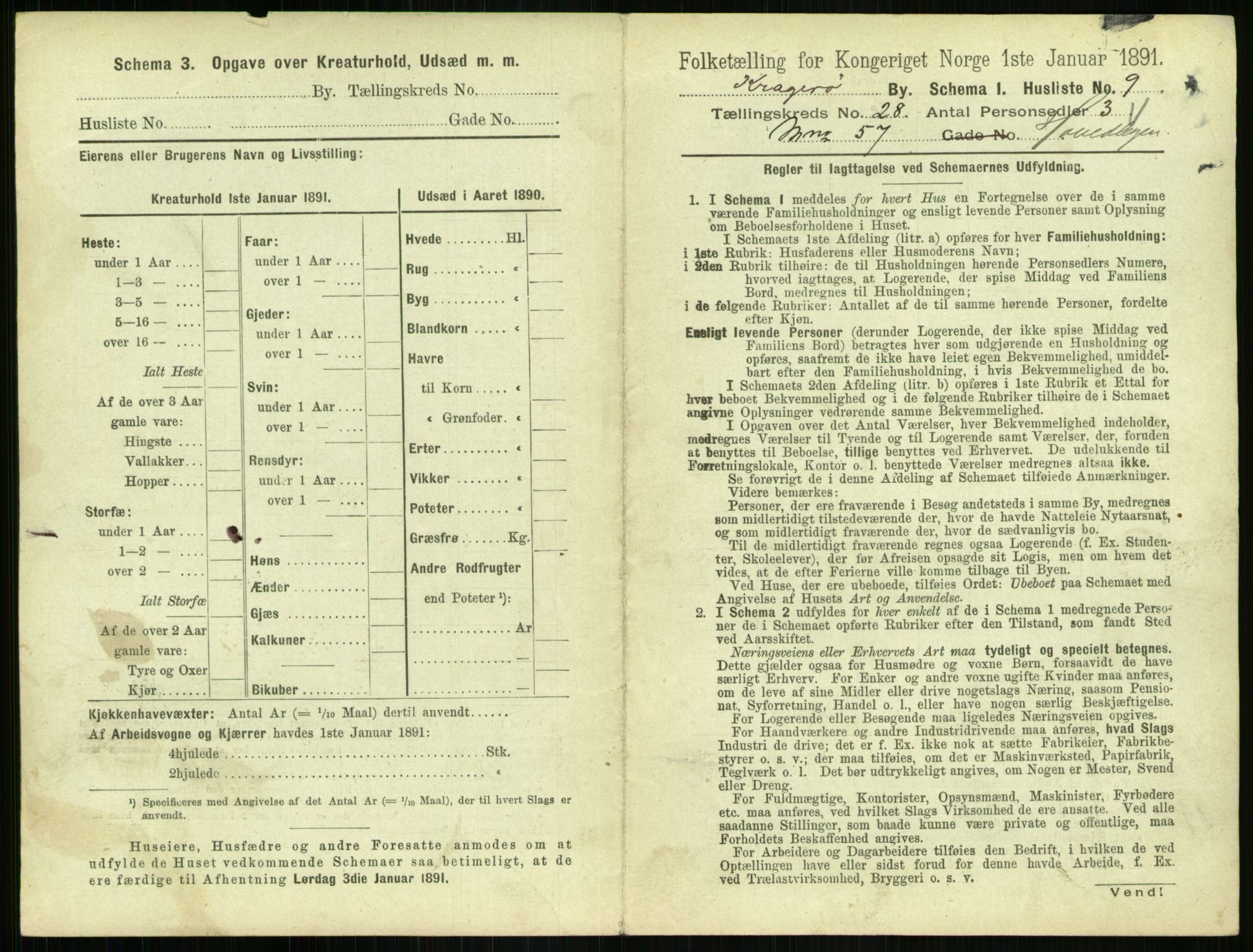 RA, 1891 census for 0801 Kragerø, 1891, p. 1034