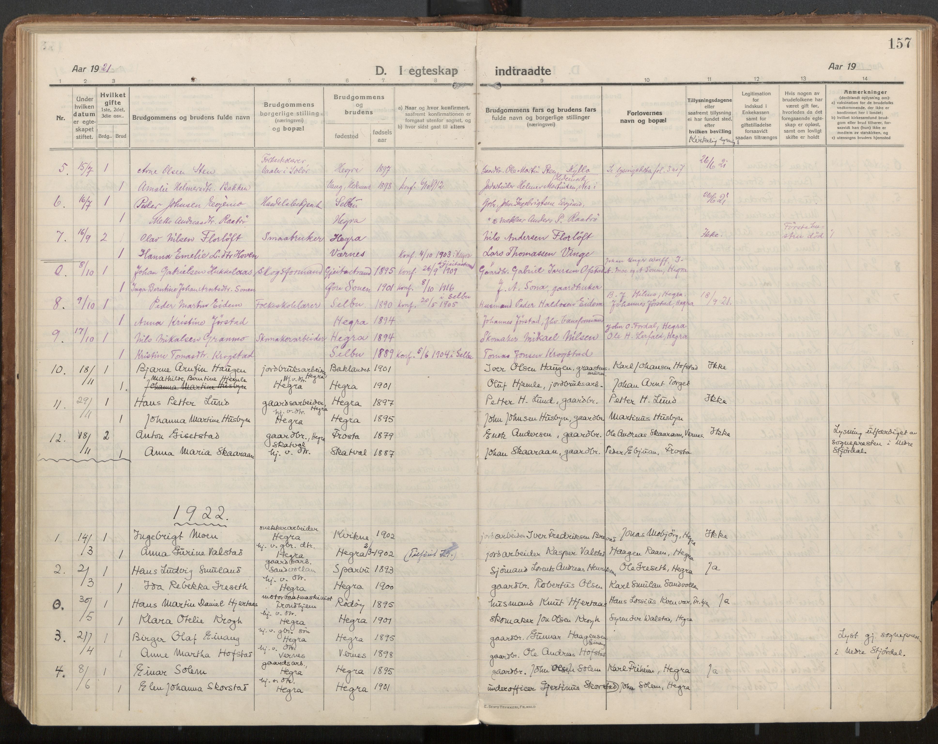 Ministerialprotokoller, klokkerbøker og fødselsregistre - Nord-Trøndelag, SAT/A-1458/703/L0037: Parish register (official) no. 703A10, 1915-1932, p. 157