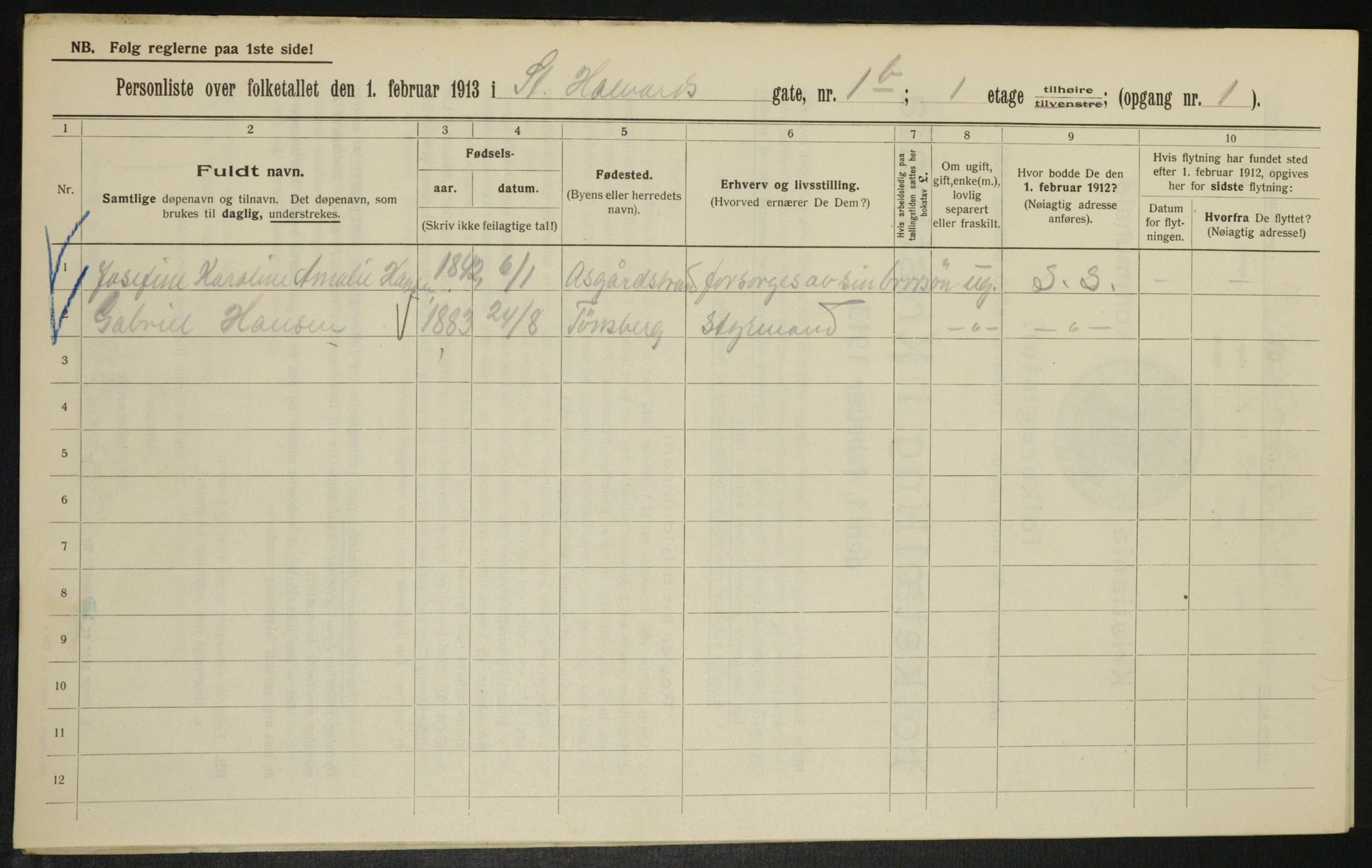 OBA, Municipal Census 1913 for Kristiania, 1913, p. 87420