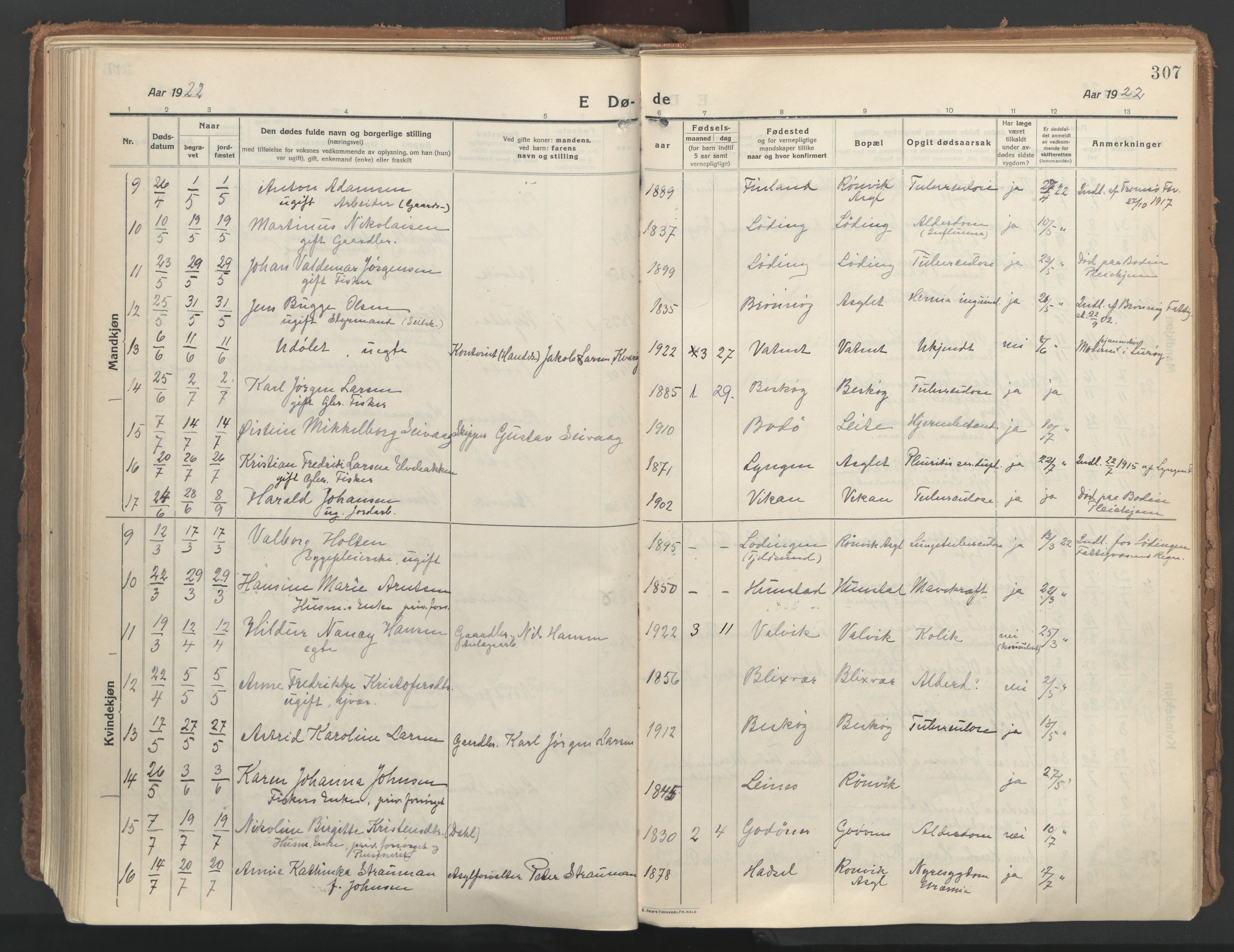 Ministerialprotokoller, klokkerbøker og fødselsregistre - Nordland, AV/SAT-A-1459/802/L0060: Parish register (official) no. 802A07, 1916-1933, p. 307