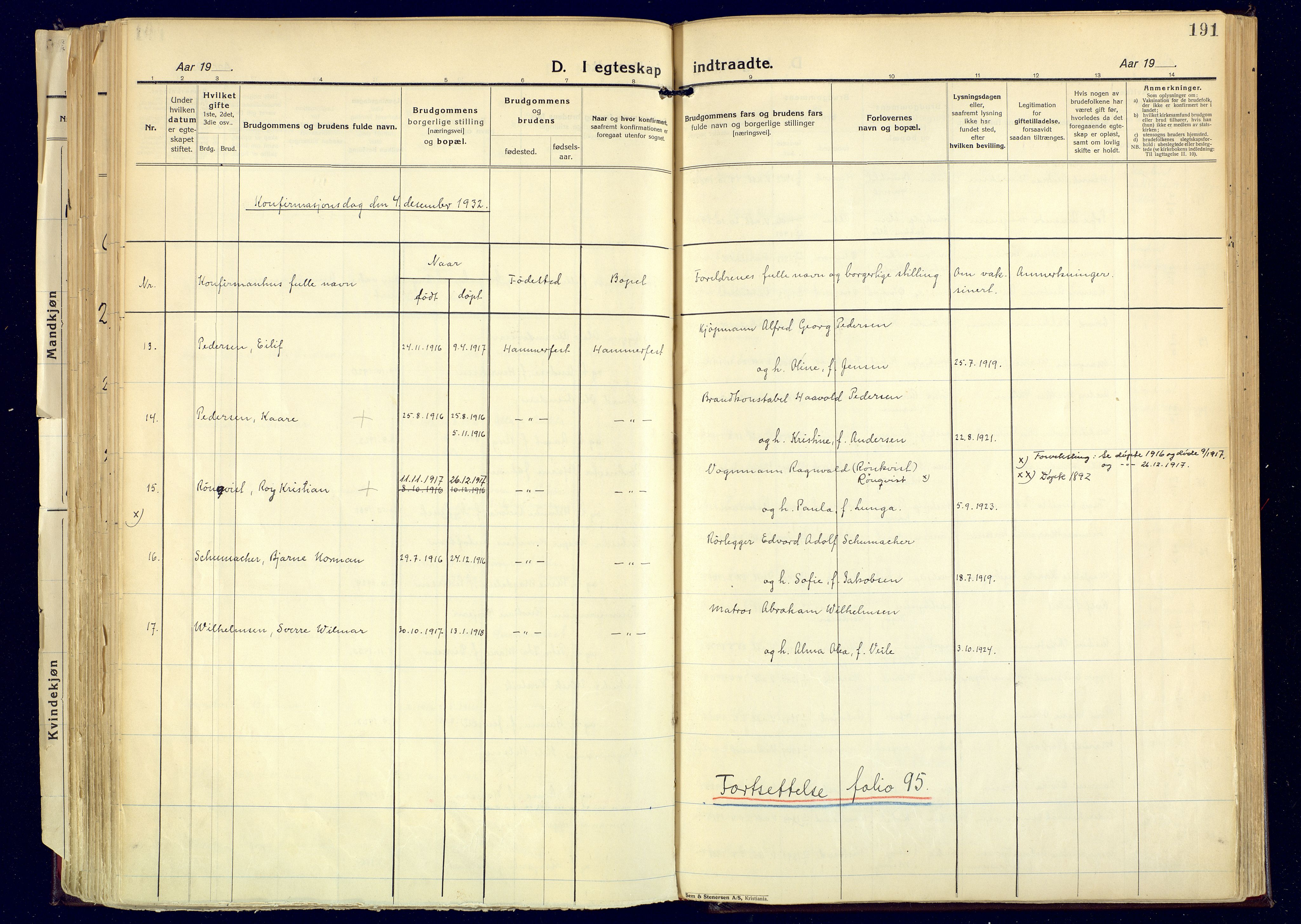 Hammerfest sokneprestkontor, AV/SATØ-S-1347/H/Ha/L0017.kirke: Parish register (official) no. 17, 1923-1933, p. 191