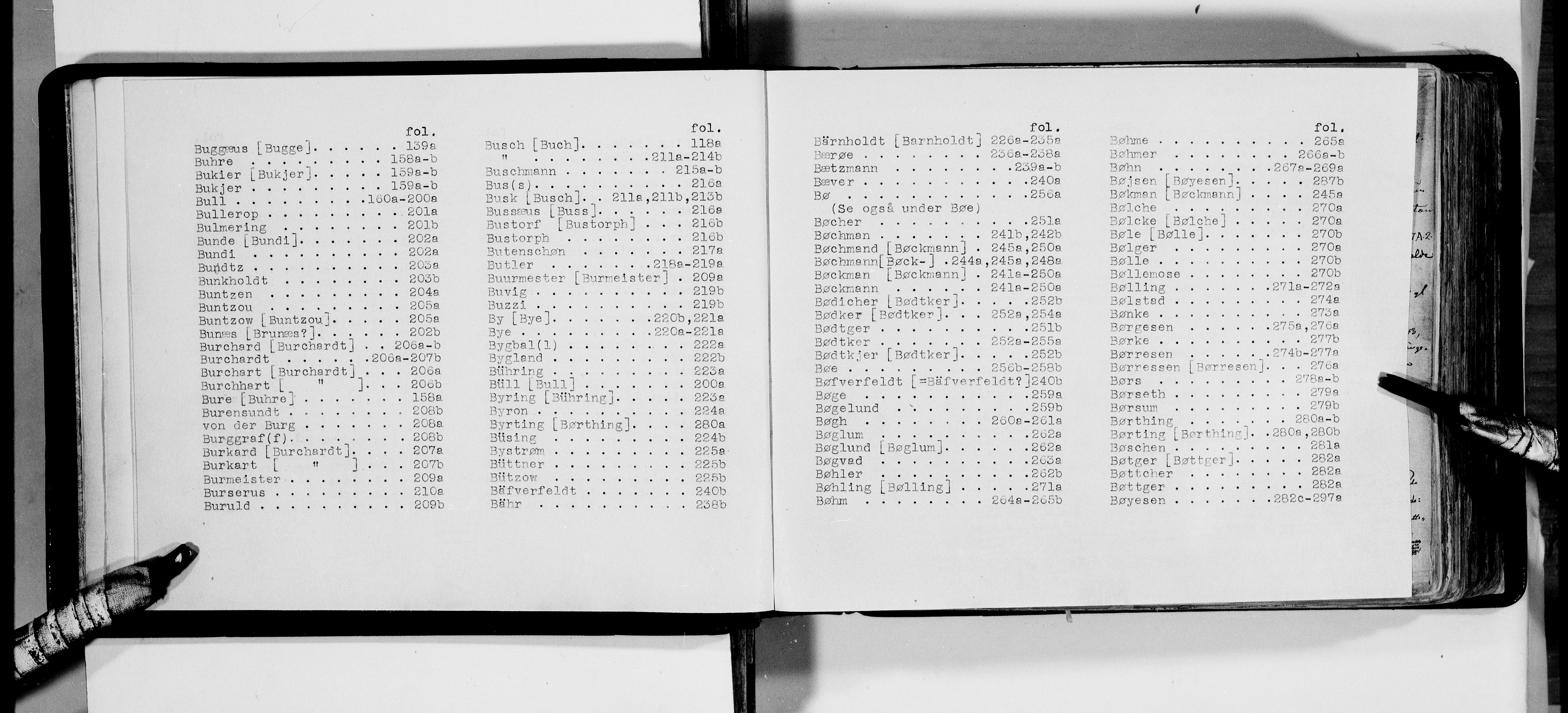 Lassens samlinger, AV/RA-PA-0051/F/Fa/L0008: Personalhistoriske og genealogiske opptegnelser: Brodersen - Bøysen, 1500-1907