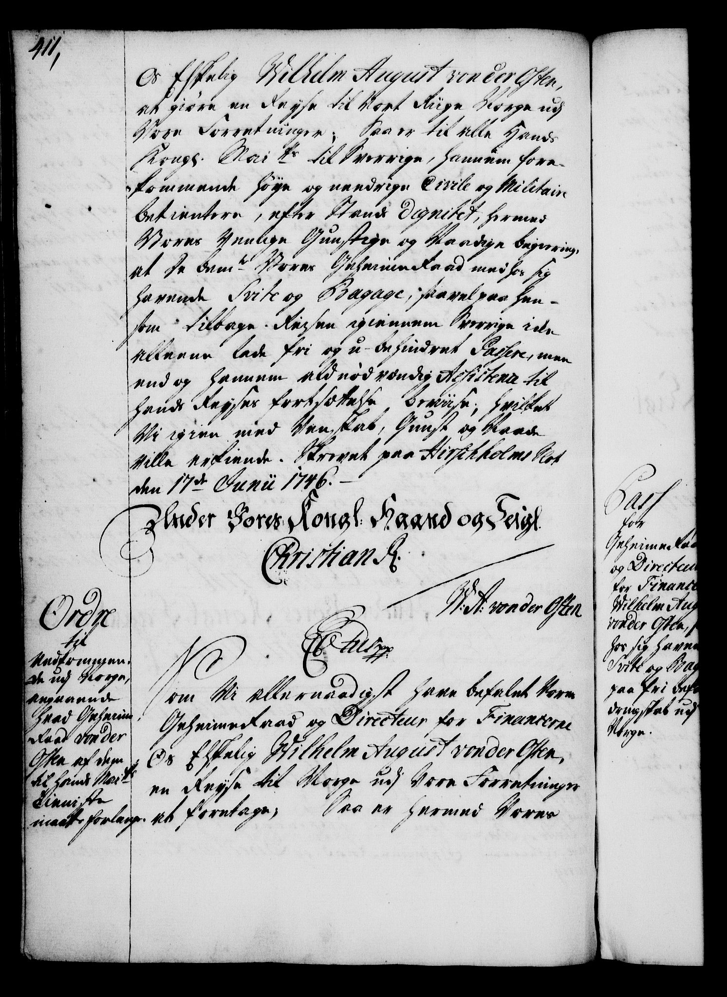 Rentekammeret, Kammerkanselliet, RA/EA-3111/G/Gg/Gga/L0005: Norsk ekspedisjonsprotokoll med register (merket RK 53.5), 1741-1749, p. 411