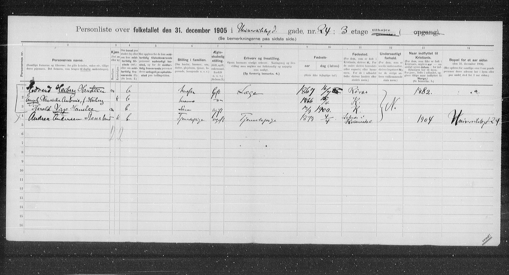 OBA, Municipal Census 1905 for Kristiania, 1905, p. 63110