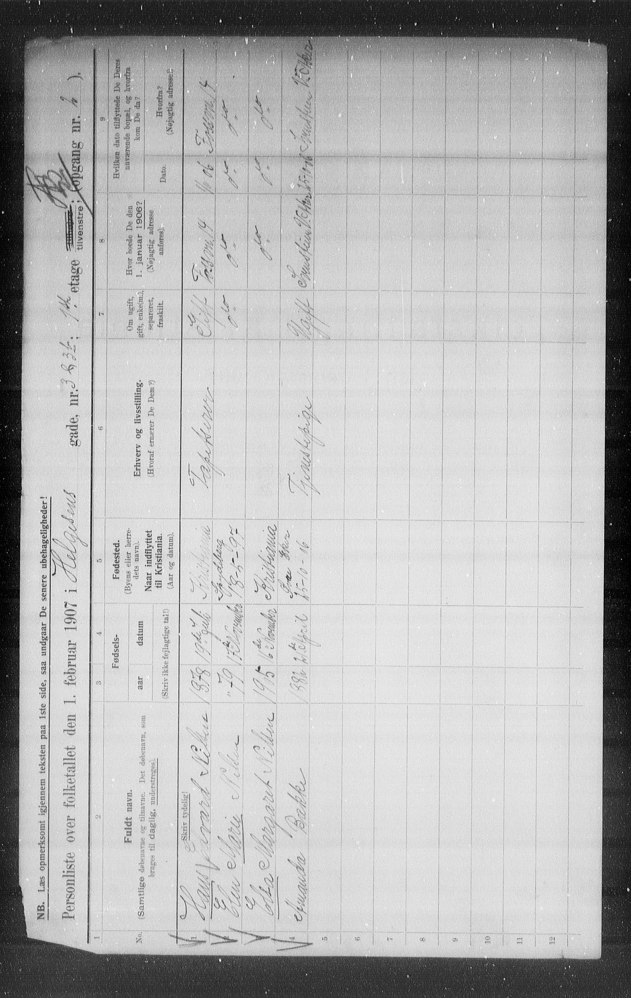 OBA, Municipal Census 1907 for Kristiania, 1907, p. 19306