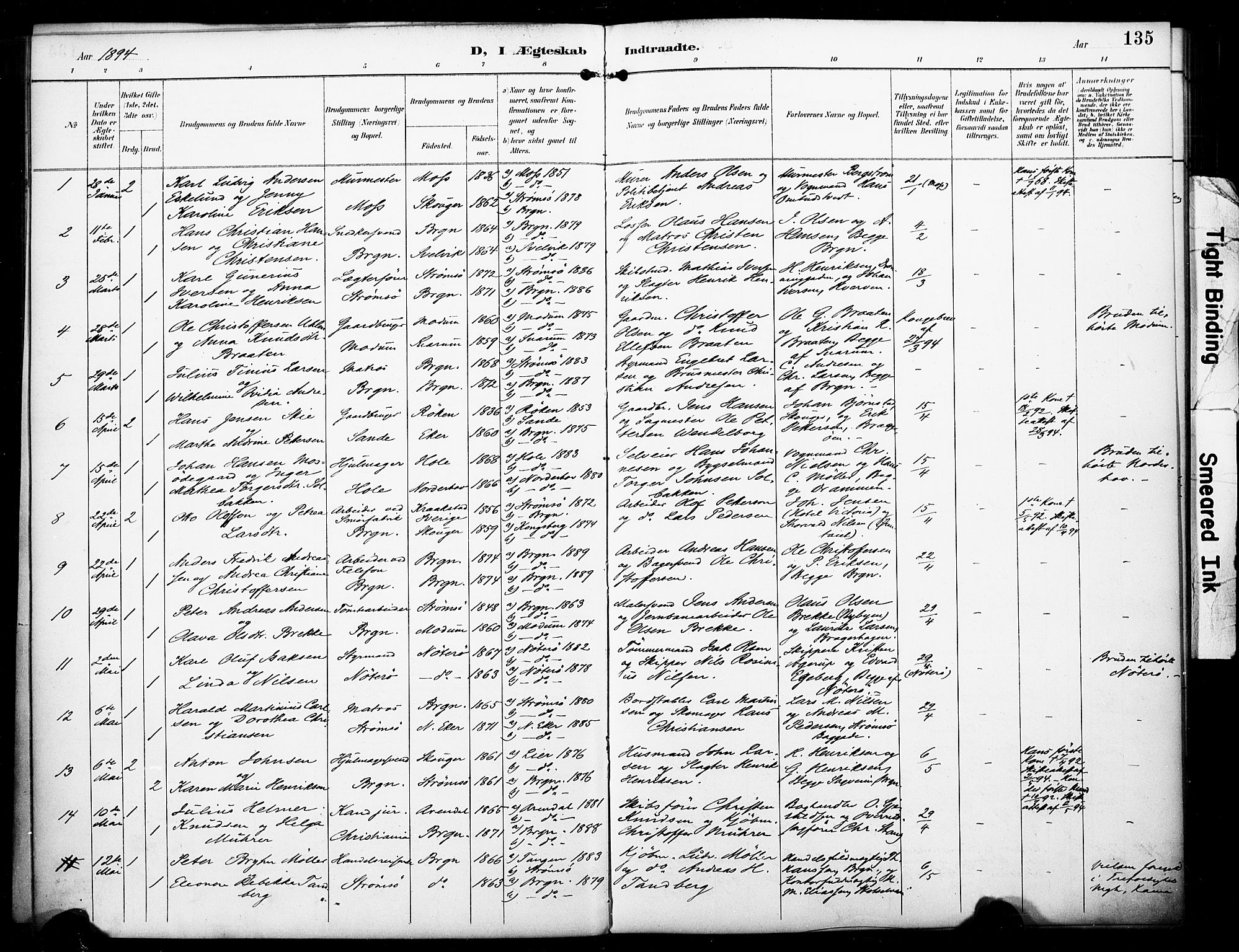 Bragernes kirkebøker, AV/SAKO-A-6/F/Fc/L0006: Parish register (official) no. III 6, 1888-1899, p. 135