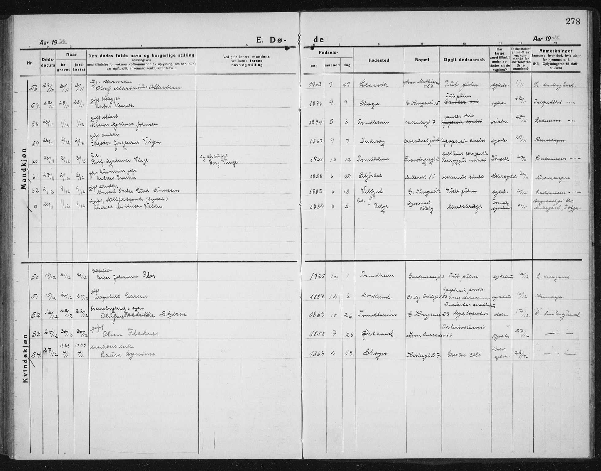 Ministerialprotokoller, klokkerbøker og fødselsregistre - Sør-Trøndelag, SAT/A-1456/605/L0260: Parish register (copy) no. 605C07, 1922-1942, p. 278