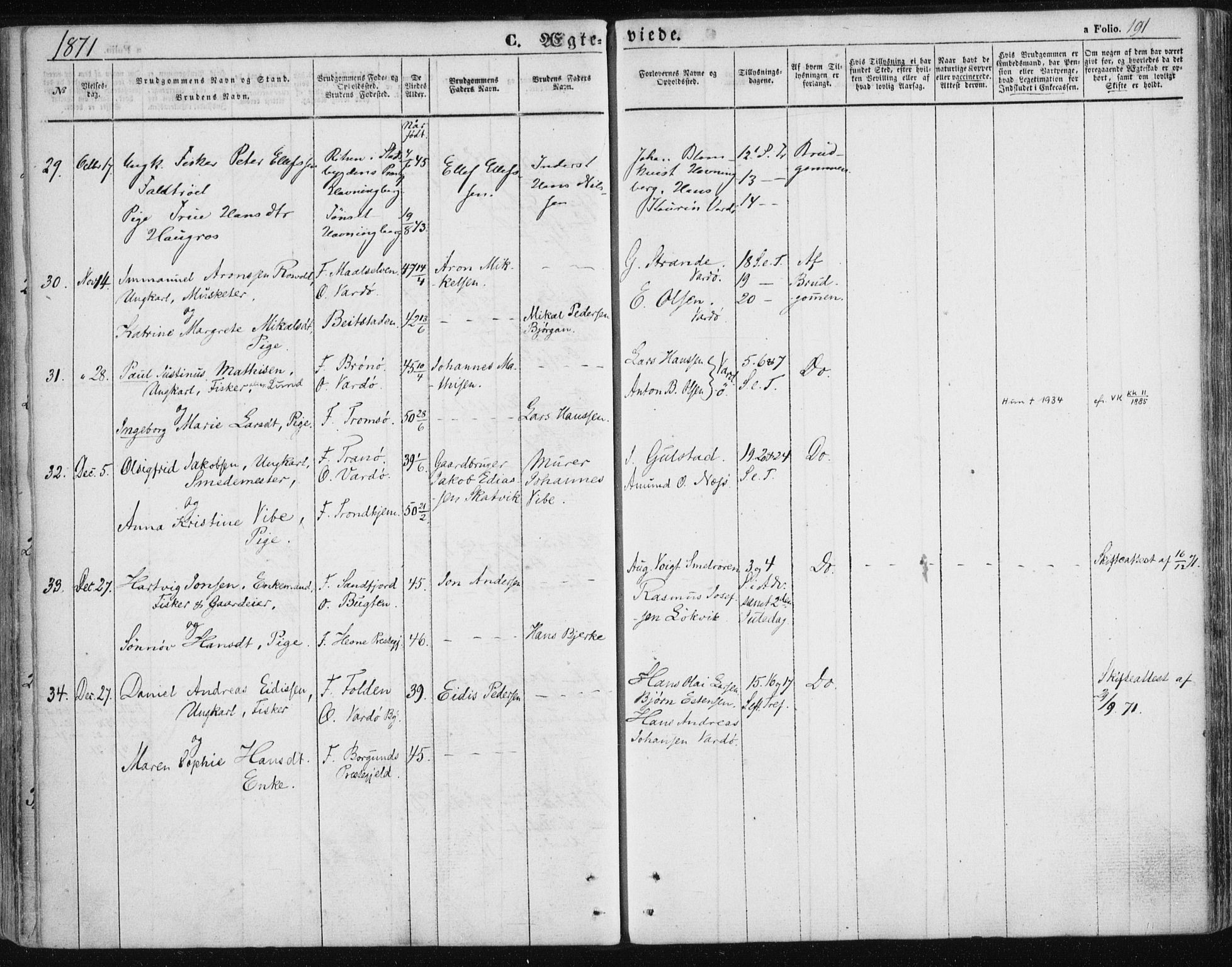 Vardø sokneprestkontor, SATØ/S-1332/H/Ha/L0004kirke: Parish register (official) no. 4, 1862-1871, p. 191