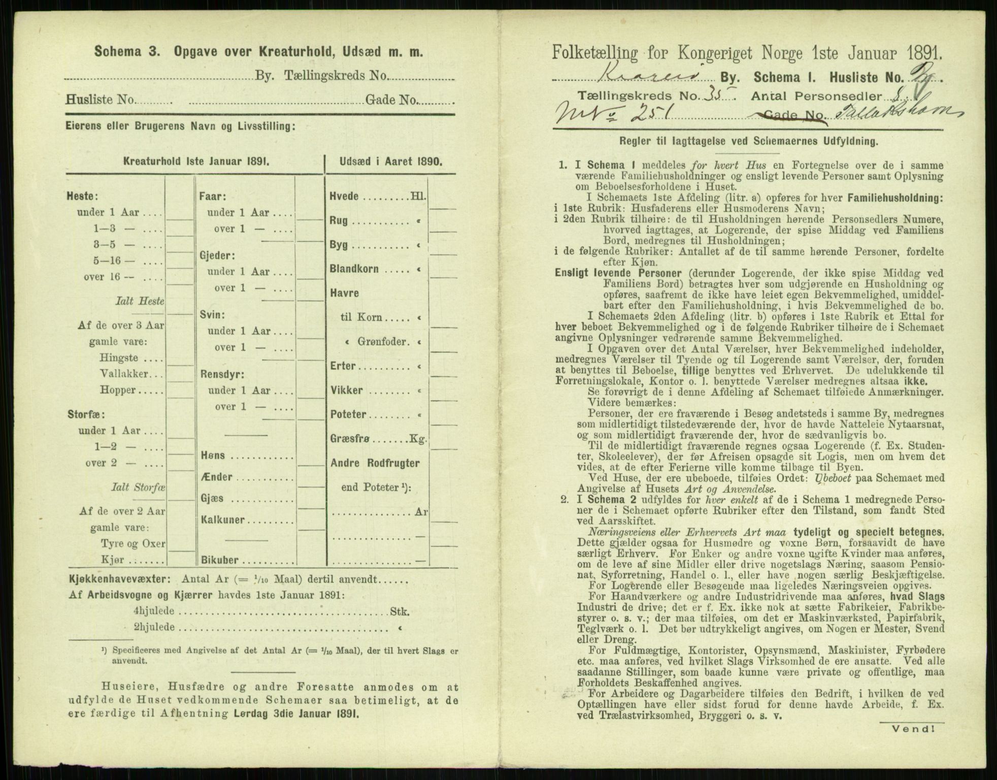 RA, 1891 census for 0801 Kragerø, 1891, p. 1290