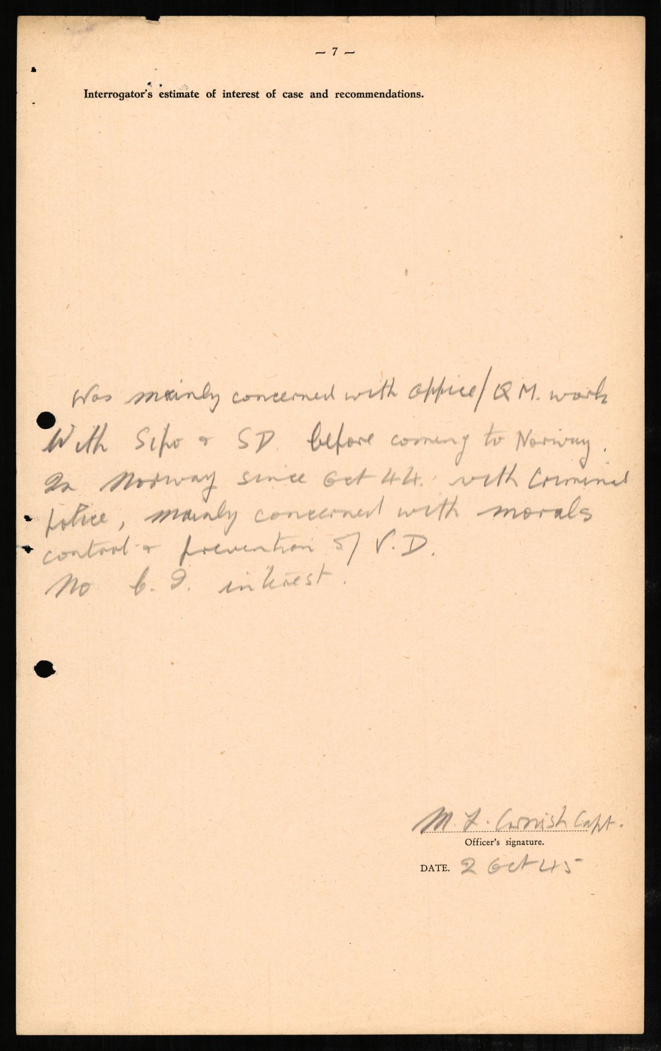 Forsvaret, Forsvarets overkommando II, AV/RA-RAFA-3915/D/Db/L0001: CI Questionaires. Tyske okkupasjonsstyrker i Norge. Tyskere., 1945-1946, p. 113