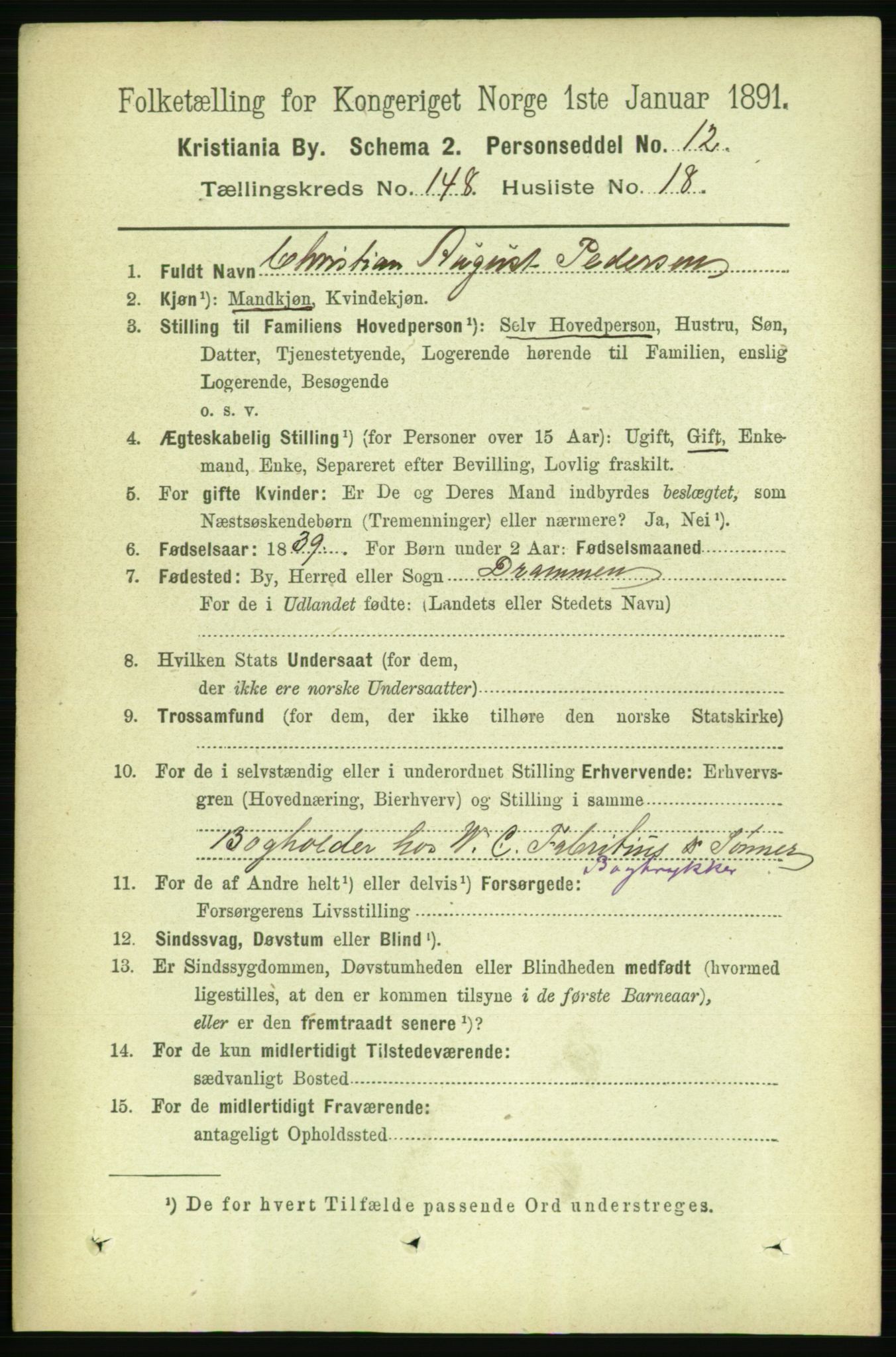 RA, 1891 census for 0301 Kristiania, 1891, p. 82540