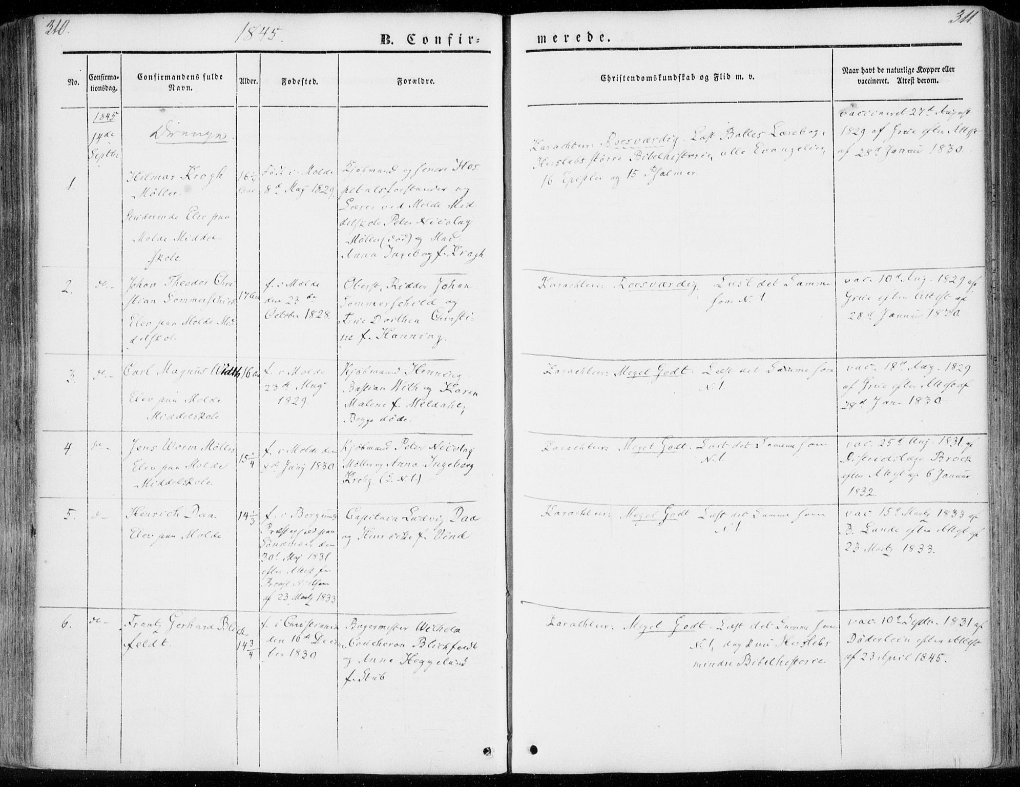 Ministerialprotokoller, klokkerbøker og fødselsregistre - Møre og Romsdal, SAT/A-1454/558/L0689: Parish register (official) no. 558A03, 1843-1872, p. 310-311