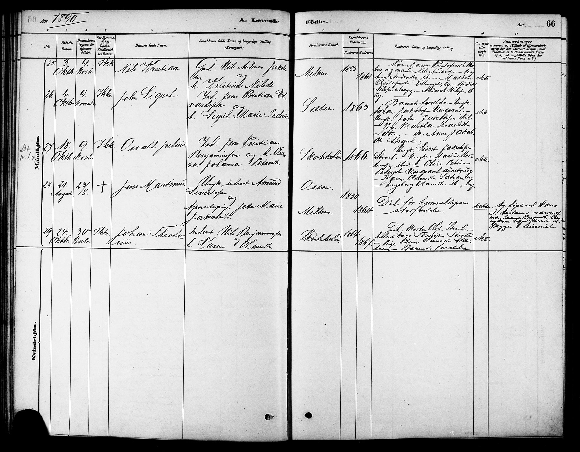 Ministerialprotokoller, klokkerbøker og fødselsregistre - Sør-Trøndelag, SAT/A-1456/658/L0722: Parish register (official) no. 658A01, 1879-1896, p. 66