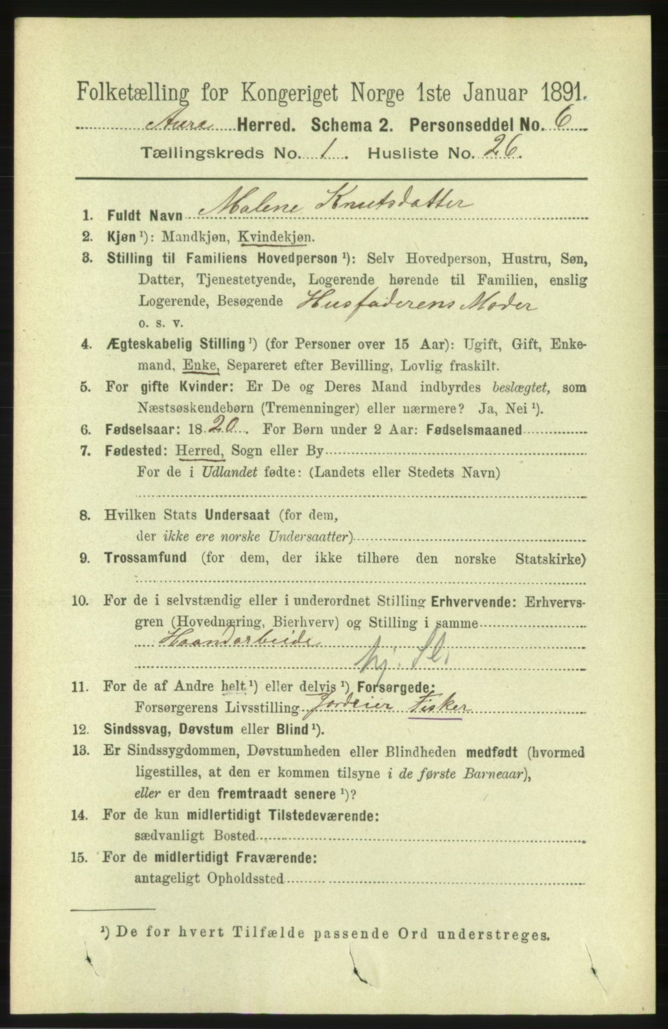 RA, 1891 census for 1569 Aure, 1891, p. 276