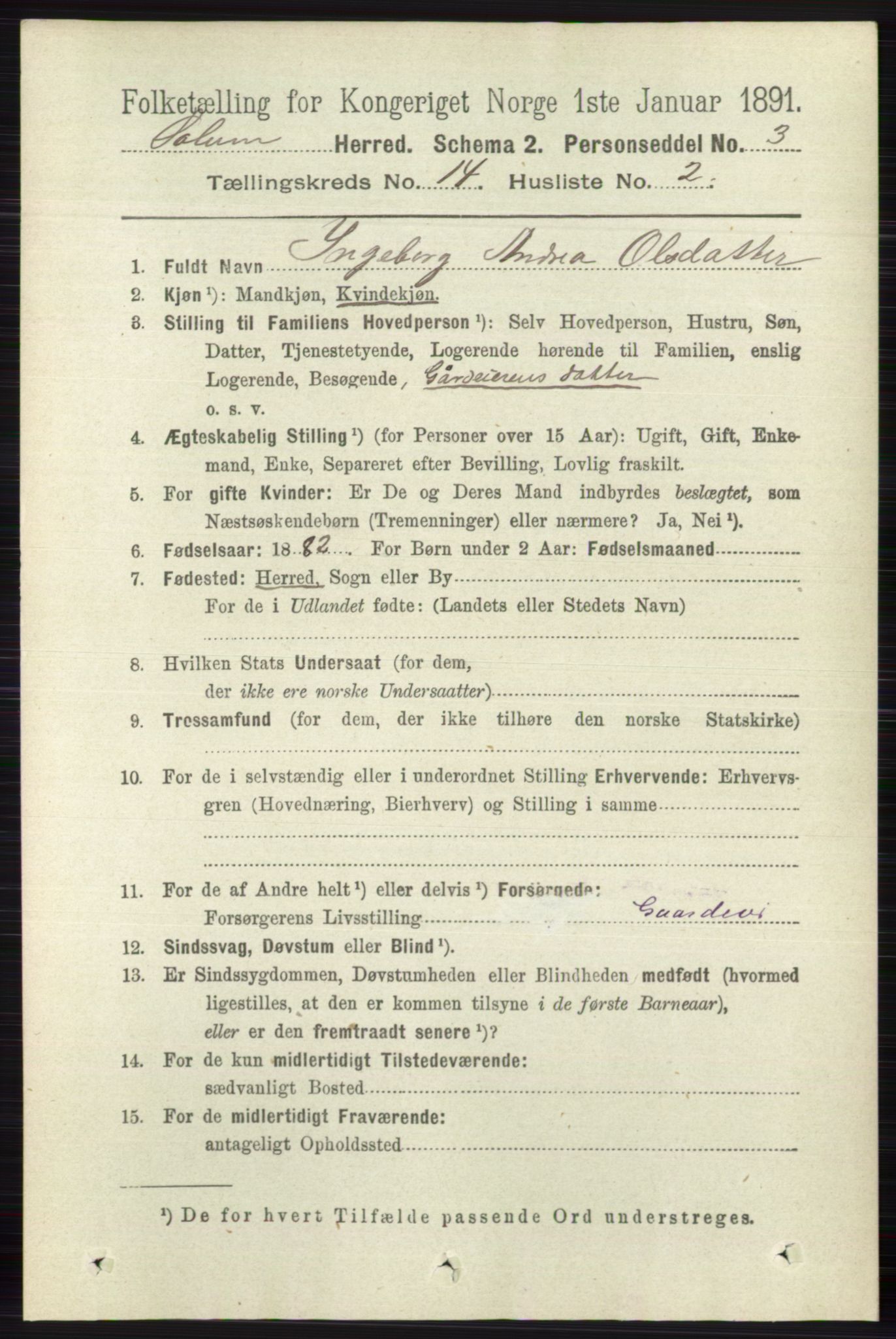 RA, 1891 census for 0818 Solum, 1891, p. 6371