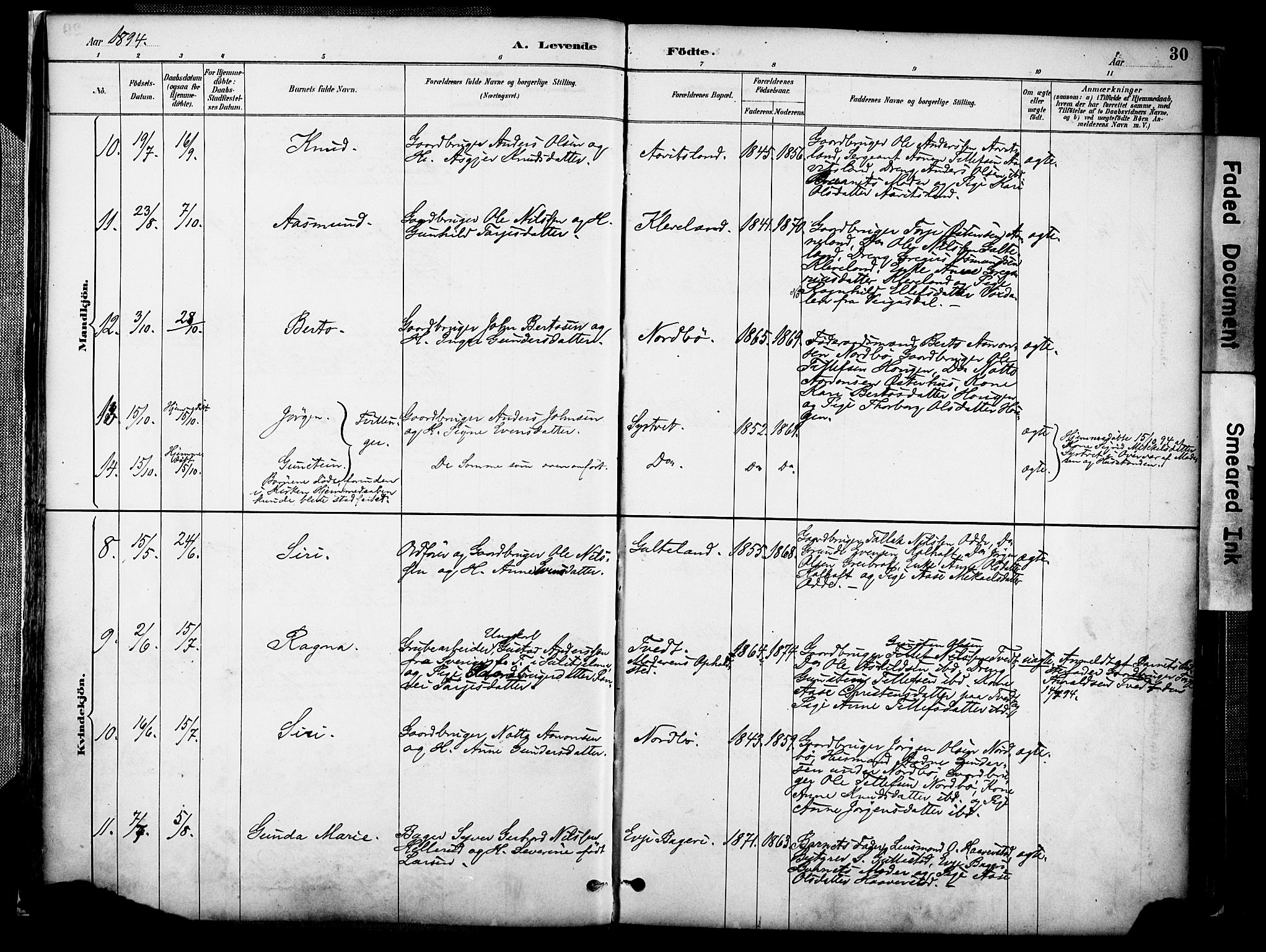 Evje sokneprestkontor, AV/SAK-1111-0008/F/Fa/Faa/L0007: Parish register (official) no. A 7, 1884-1909, p. 30