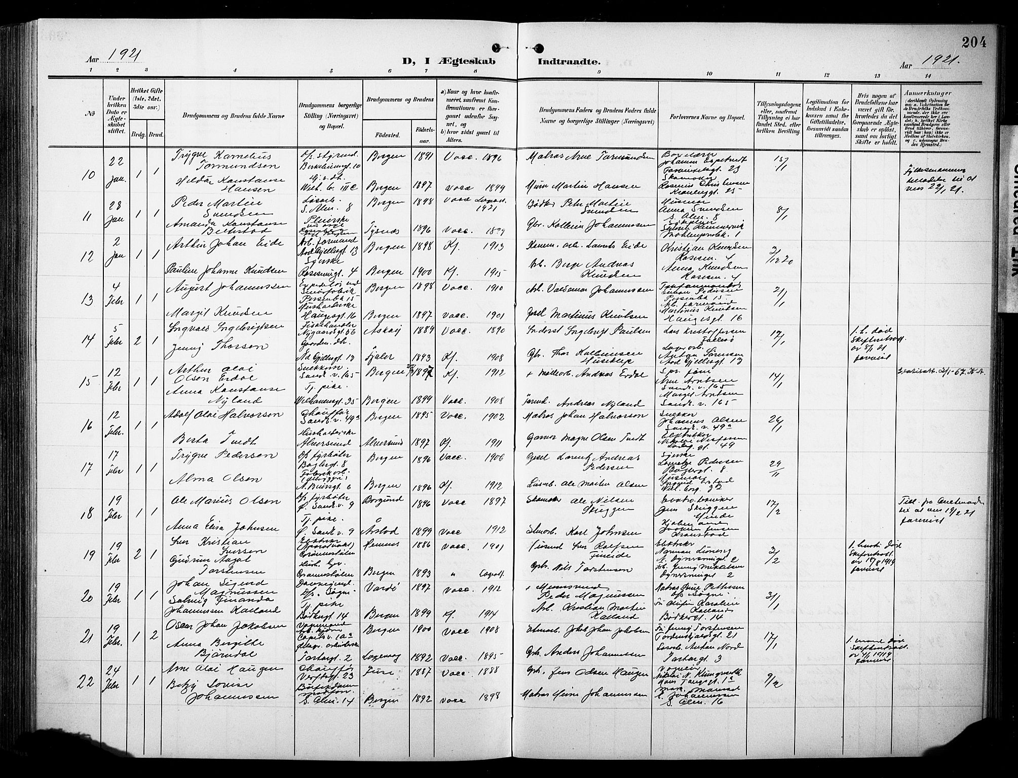 Sandviken Sokneprestembete, AV/SAB-A-77601/H/Hb/L0014: Parish register (copy) no. D 1, 1902-1929, p. 204