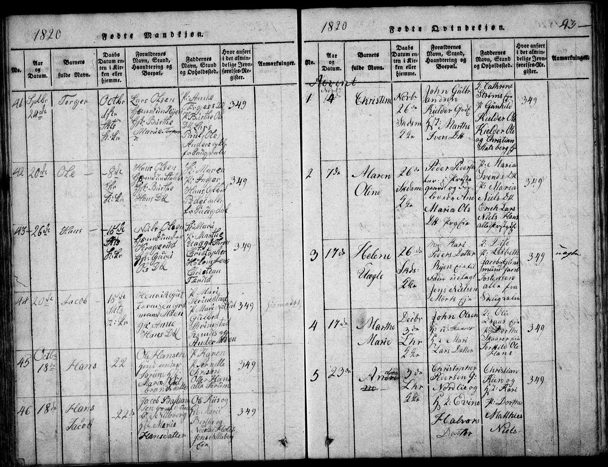 Skedsmo prestekontor Kirkebøker, SAO/A-10033a/F/Fa/L0008: Parish register (official) no. I 8, 1815-1829, p. 43