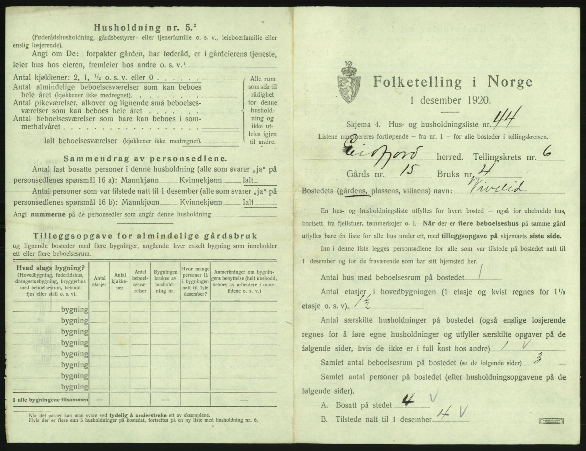 SAB, 1920 census for Eidfjord, 1920, p. 403