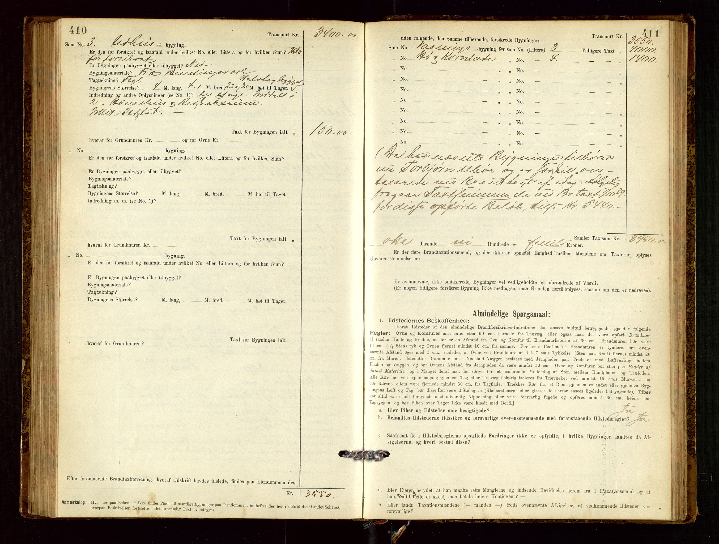 Nedstrand lensmannskontor, SAST/A-100236/Gob/L0001: "Brandtaxationsprotokol for Nerstrand Lensmandsdistrikt Ryfylke fogderi", 1895-1915, p. 410-411