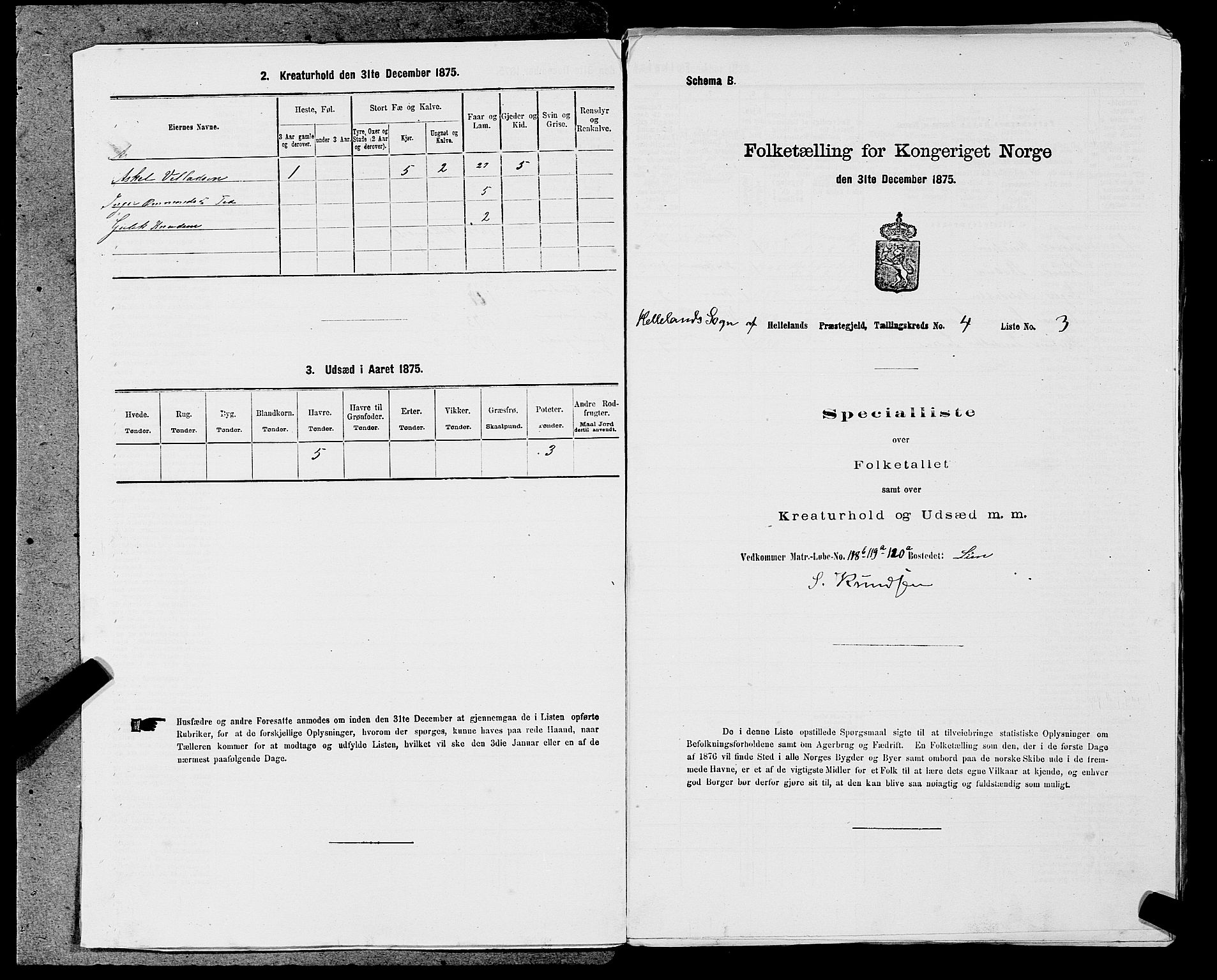 SAST, 1875 census for 1115P Helleland, 1875, p. 349