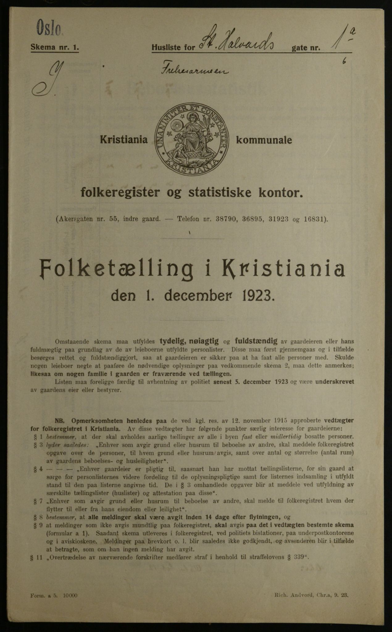 OBA, Municipal Census 1923 for Kristiania, 1923, p. 96657
