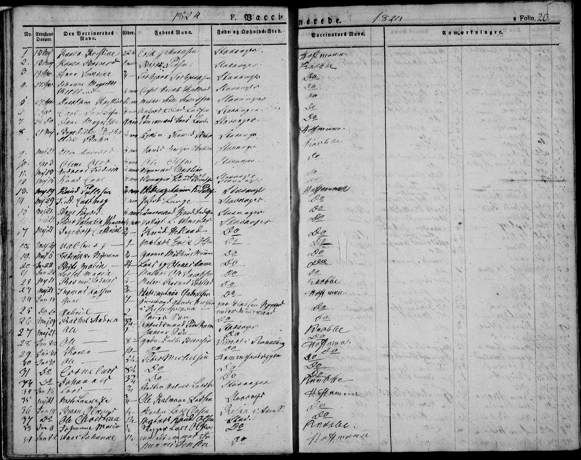 Domkirken sokneprestkontor, AV/SAST-A-101812/001/30/30BA/L0010: Parish register (official) no. A 10, 1821-1859, p. 20