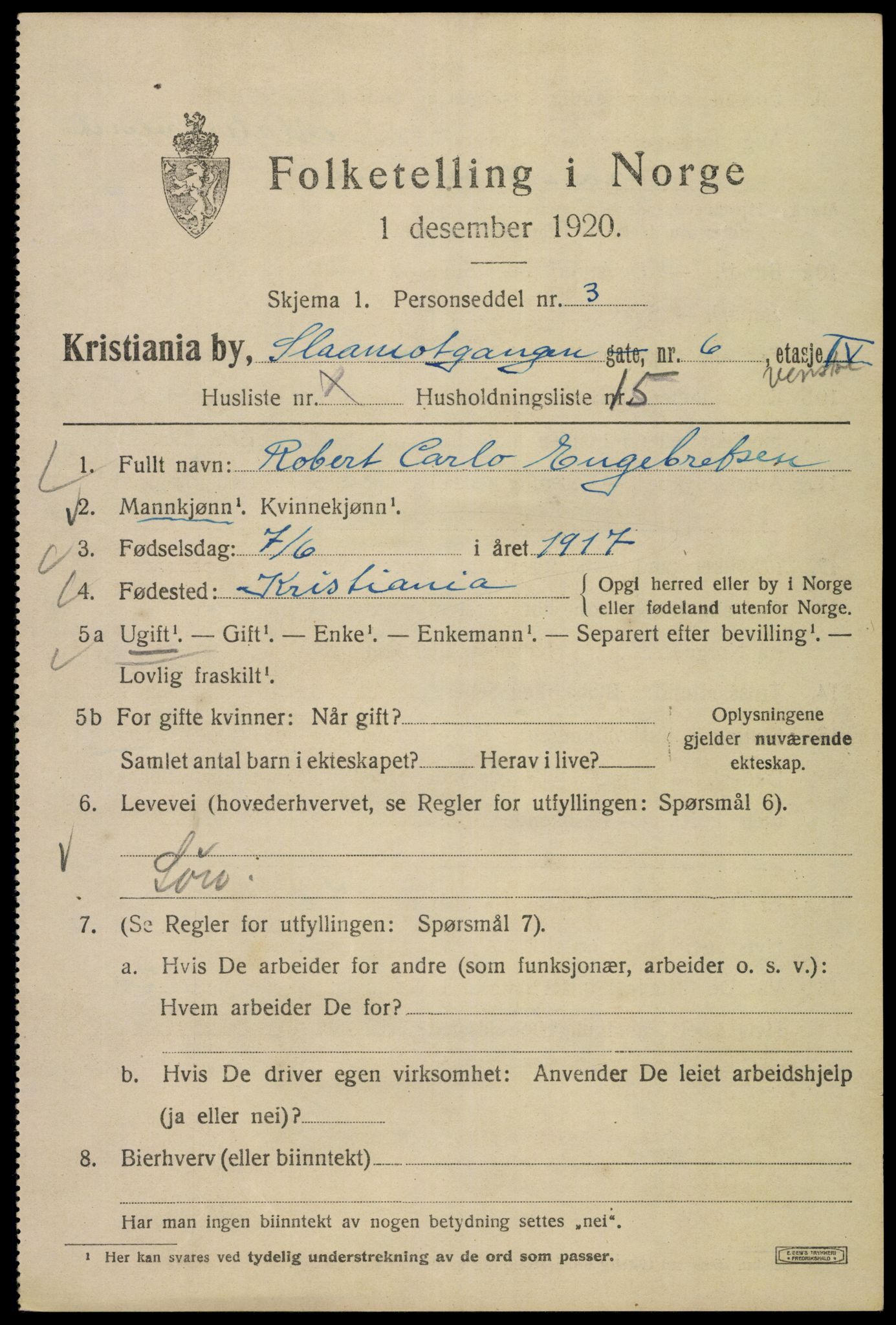 SAO, 1920 census for Kristiania, 1920, p. 517705