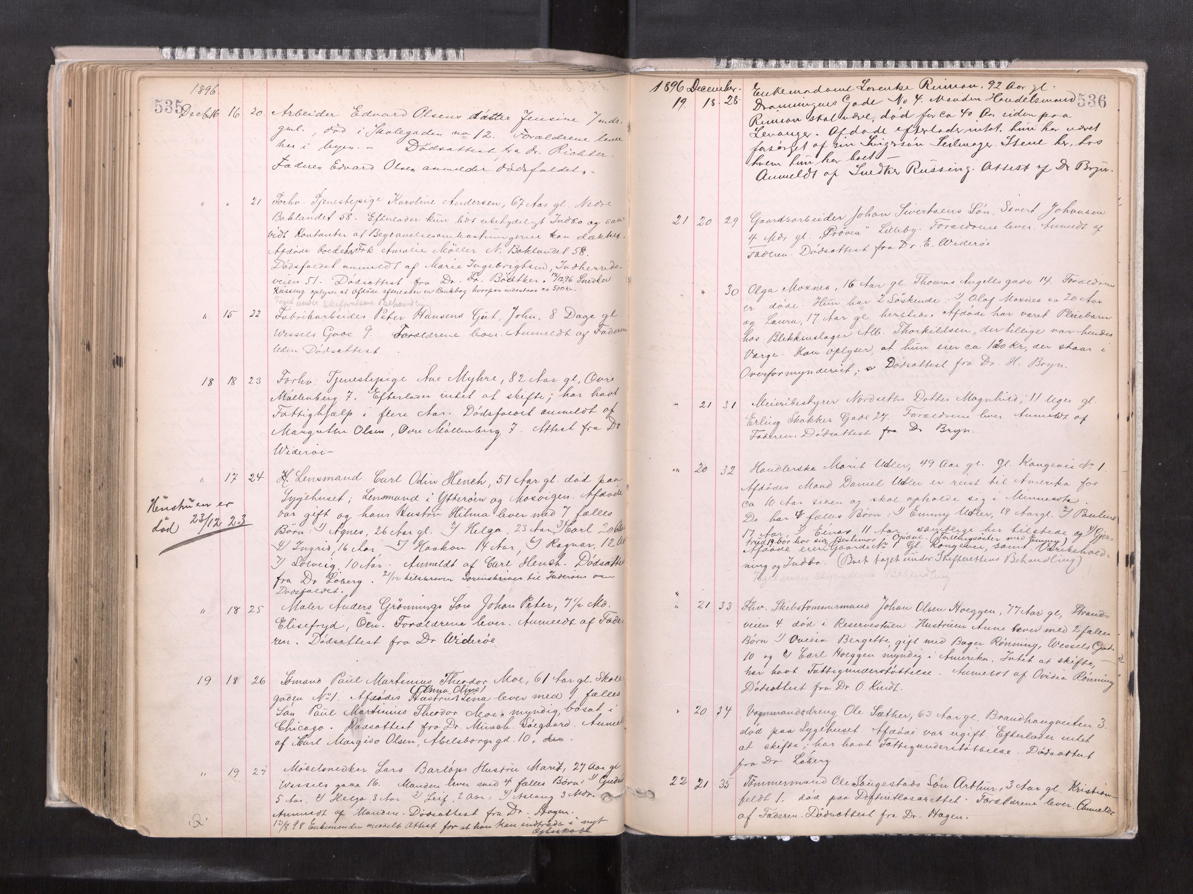 Trondheim byfogd, AV/SAT-A-0003/1/3/3L/L0004: Dødsanmeldelsesprotokoll, 1891-1897, p. 535-536
