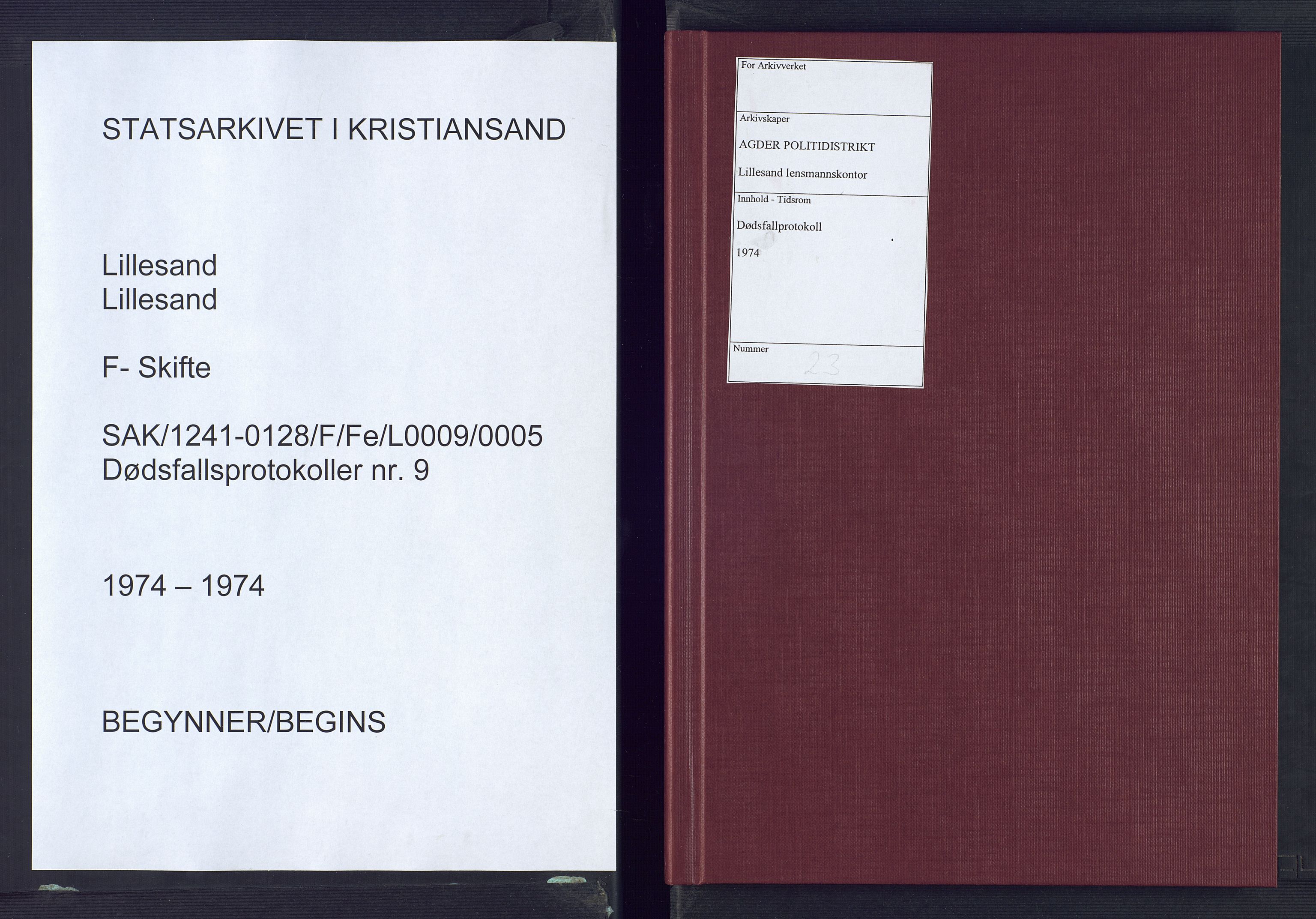 Lillesand lensmannskontor, SAK/1241-0128/F/Fe/L0009/0005: Dødsfallsprotokoller / Dødsfallsprotokoll, 1974