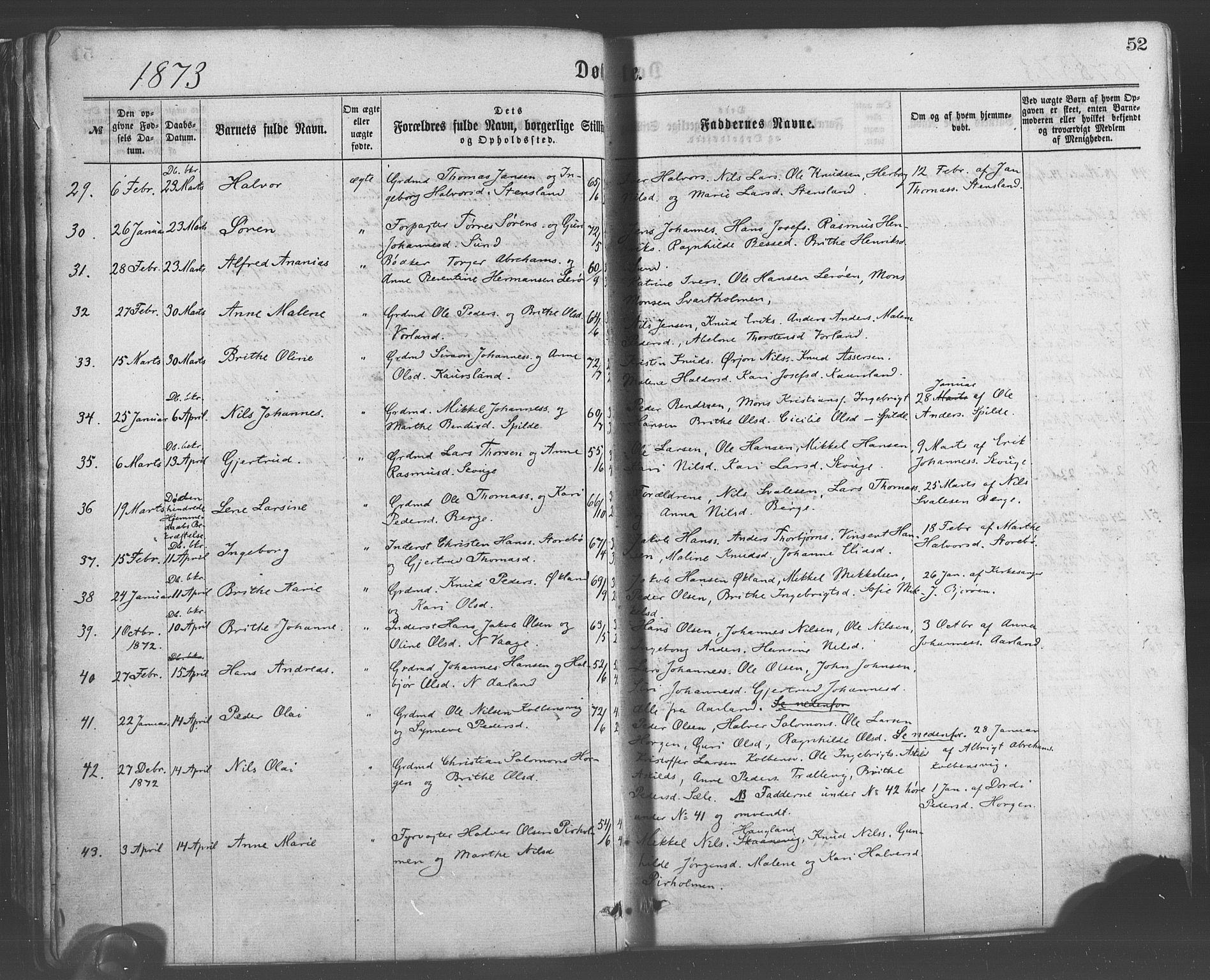 Sund sokneprestembete, AV/SAB-A-99930: Parish register (official) no. A 15, 1867-1881, p. 52