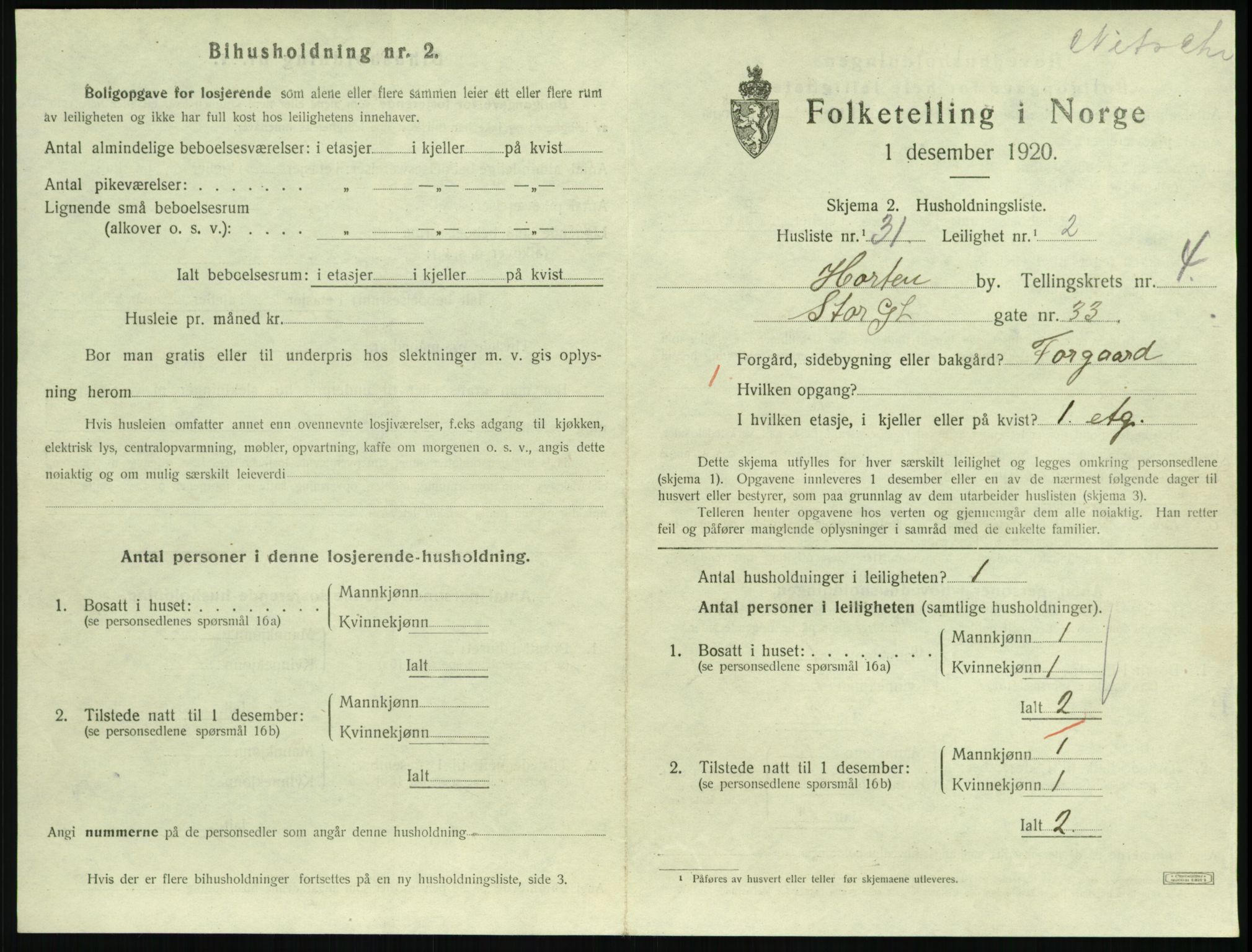SAKO, 1920 census for Horten, 1920, p. 4947