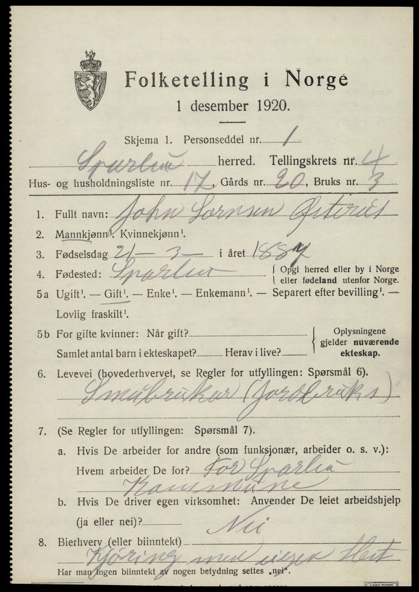 SAT, 1920 census for Sparbu, 1920, p. 5359